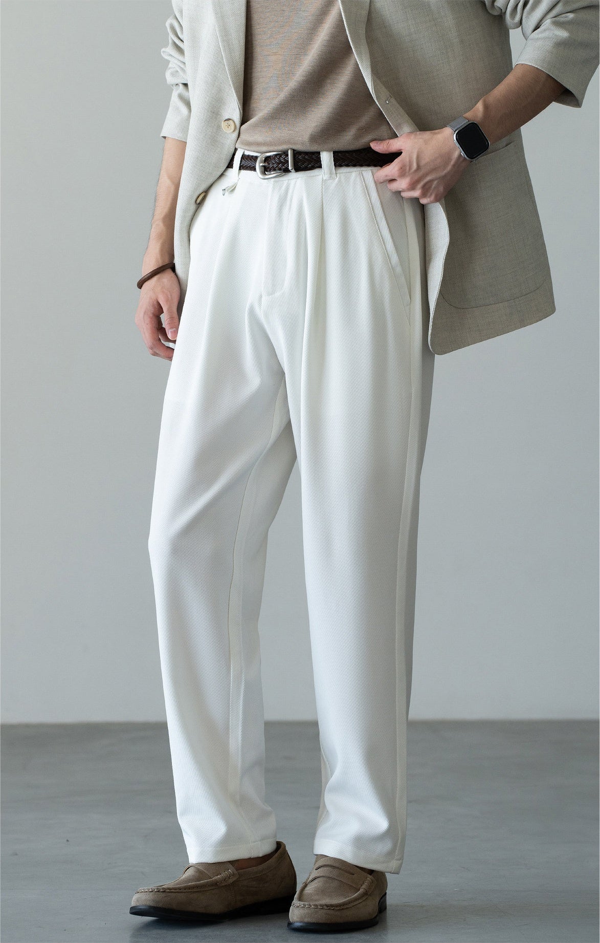 Men's Korean-Fit High-Stretch Lyocell Drape Travel Trousers – Wrinkle-Free - PEARL WHITE