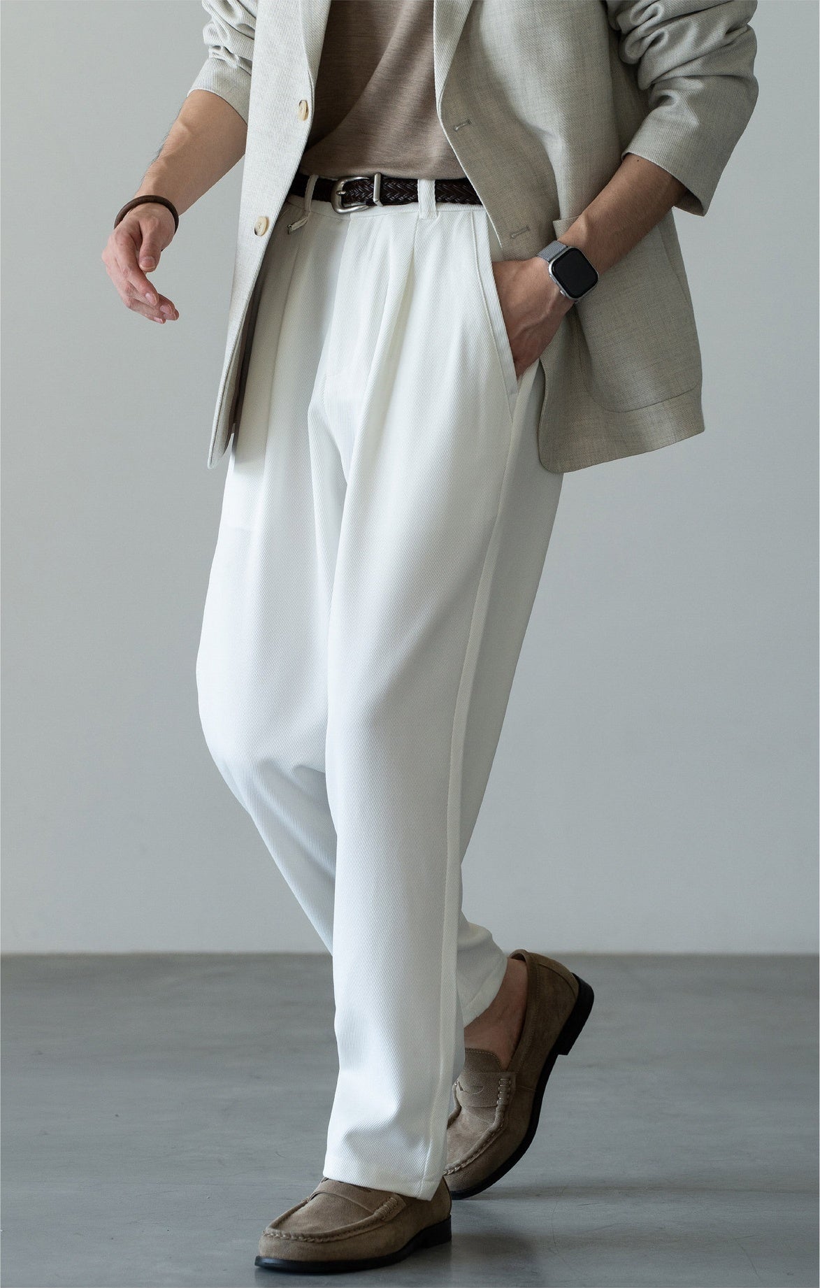 Men's Korean-Fit High-Stretch Lyocell Drape Travel Trousers – Wrinkle-Free - PEARL WHITE