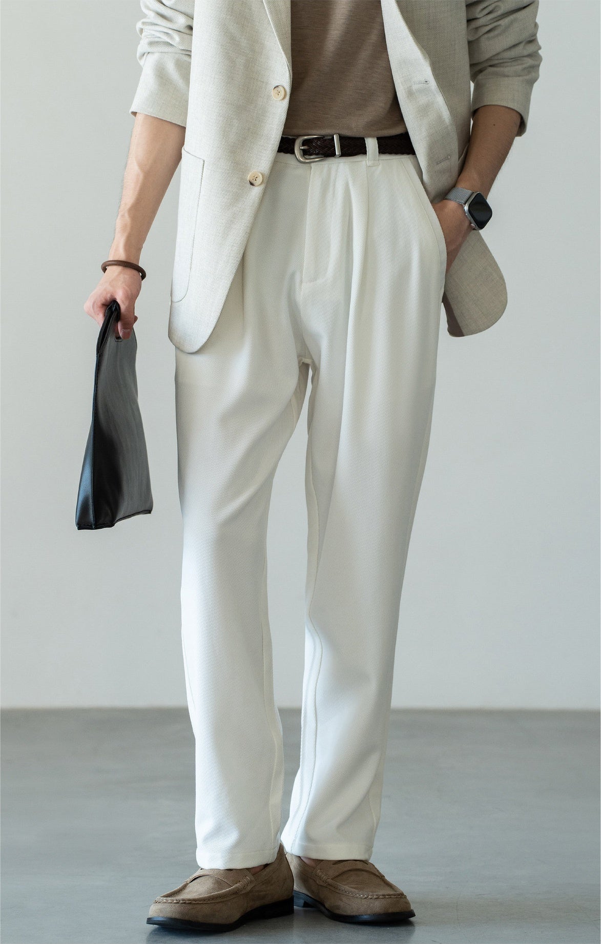 Men's Korean-Fit High-Stretch Lyocell Drape Travel Trousers – Wrinkle-Free - PEARL WHITE