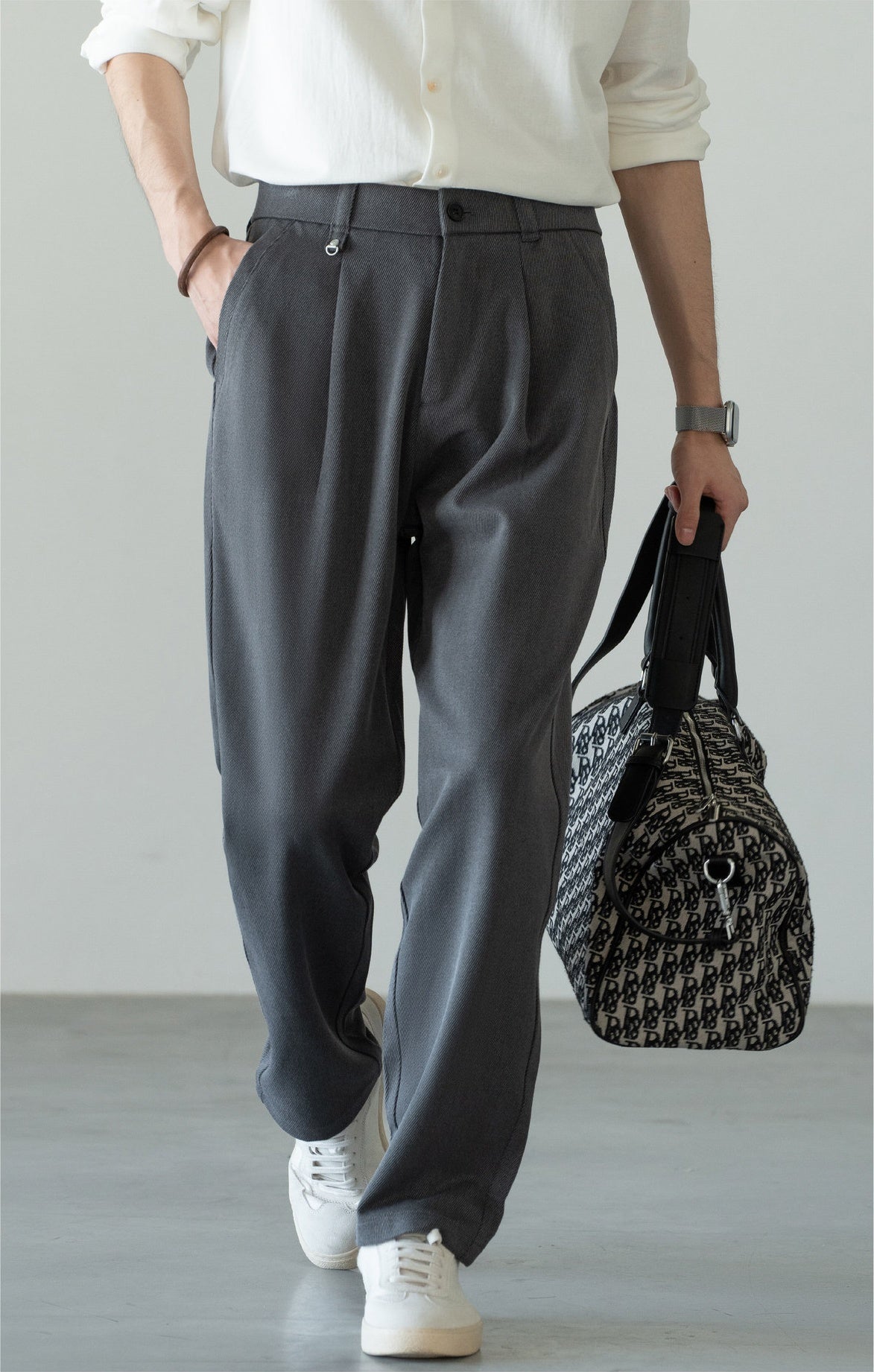 Men's Korean-Fit High-Stretch Lyocell Drape Travel Trousers – Wrinkle-Free - SQUIRREL GRAY