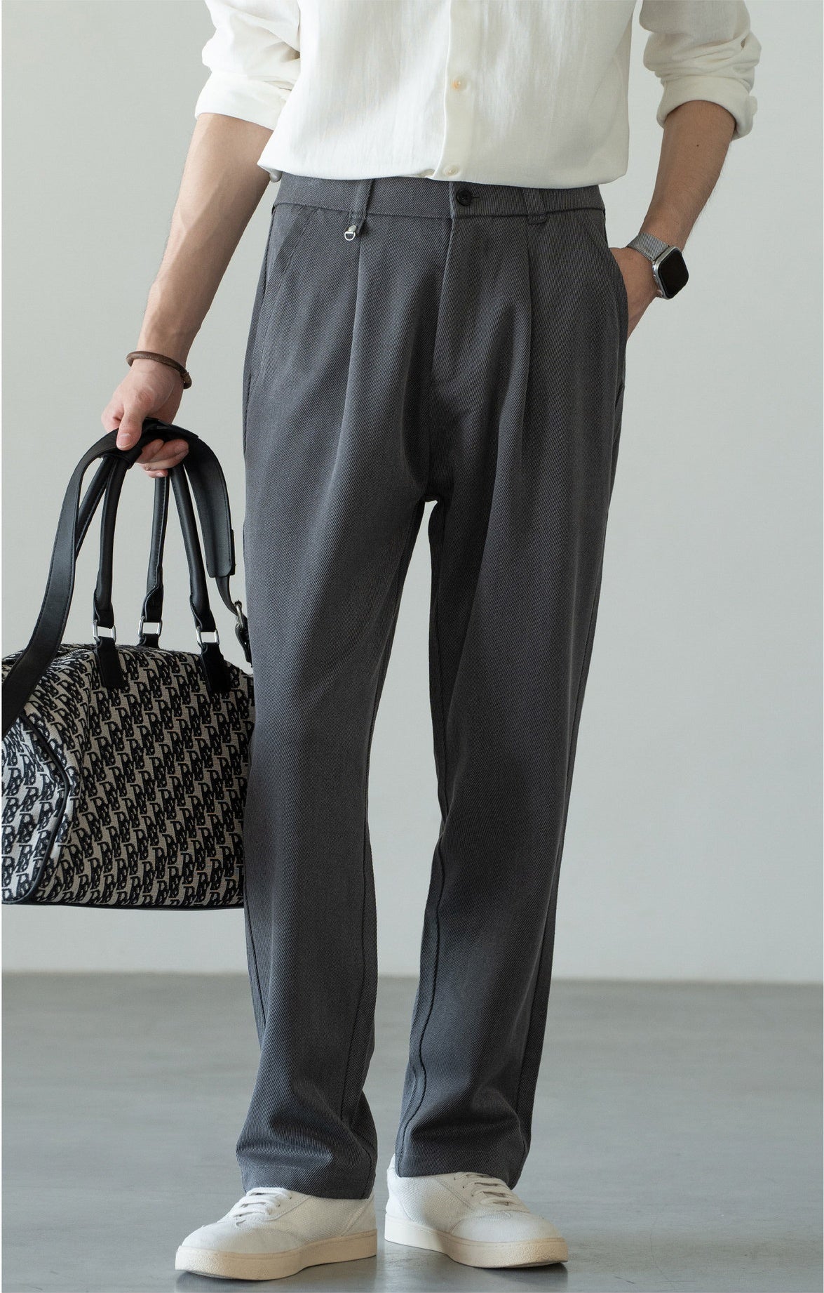 Men's Korean-Fit High-Stretch Lyocell Drape Travel Trousers – Wrinkle-Free - SQUIRREL GRAY