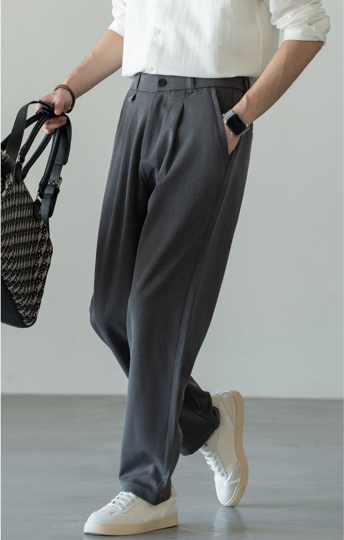 Men's Korean-Fit High-Stretch Lyocell Drape Travel Trousers – Wrinkle-Free - SQUIRREL GRAY