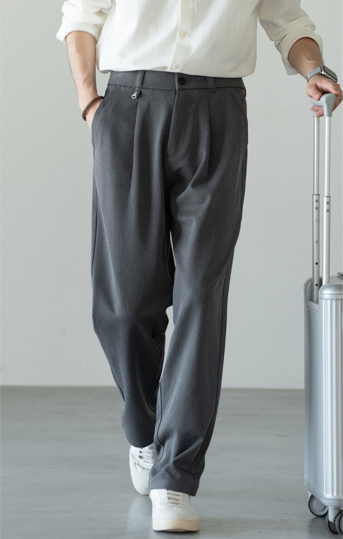 Men's Korean-Fit High-Stretch Lyocell Drape Travel Trousers – Wrinkle-Free - SQUIRREL GRAY