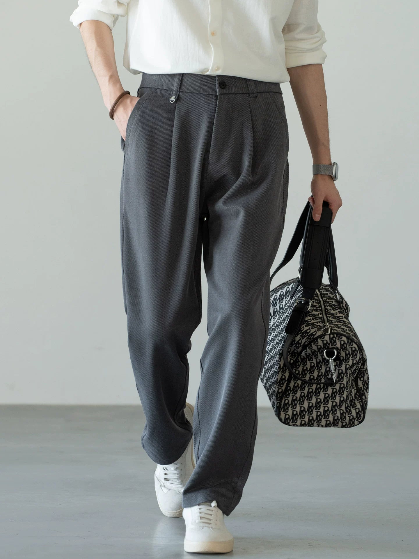 Men's Korean-Fit High-Stretch Lyocell Drape Travel Trousers – Wrinkle-Free - SQUIRREL GRAY