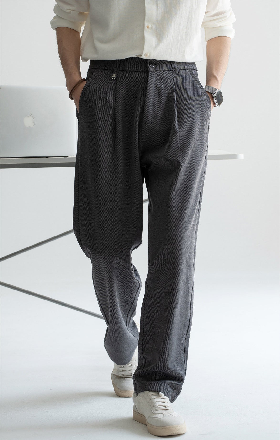 Men's Korean-Fit High-Stretch Lyocell Drape Travel Trousers – Wrinkle-Free - SQUIRREL GRAY
