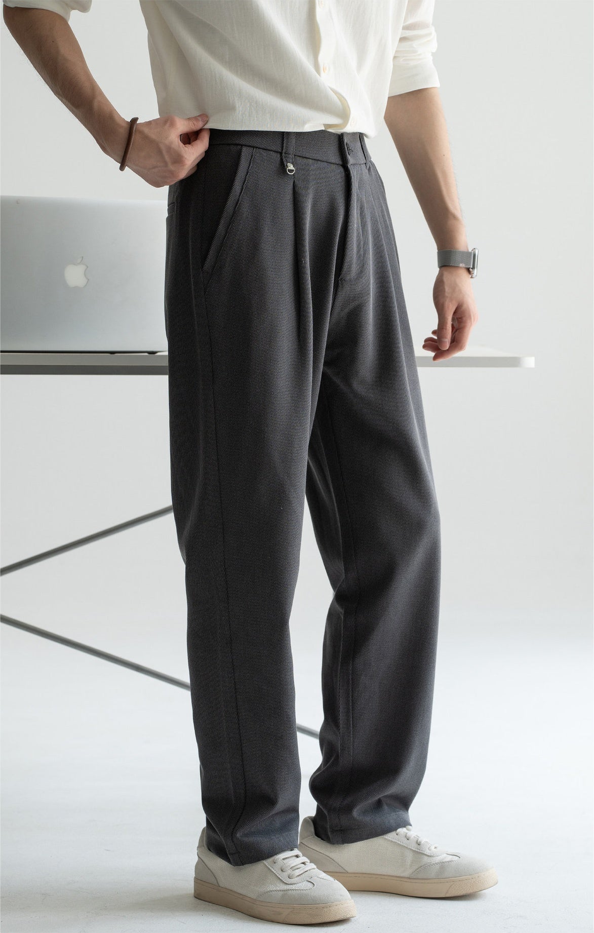 Men's Korean-Fit High-Stretch Lyocell Drape Travel Trousers – Wrinkle-Free - SQUIRREL GRAY