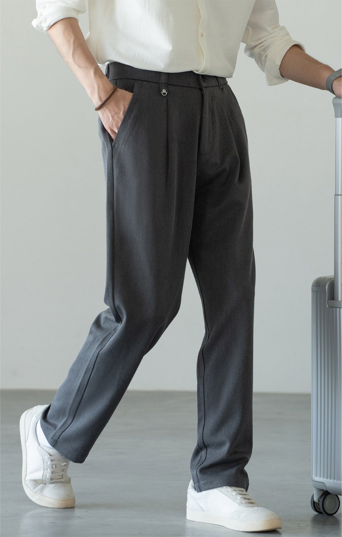 Men's Korean-Fit High-Stretch Lyocell Drape Travel Trousers – Wrinkle-Free - SQUIRREL GRAY
