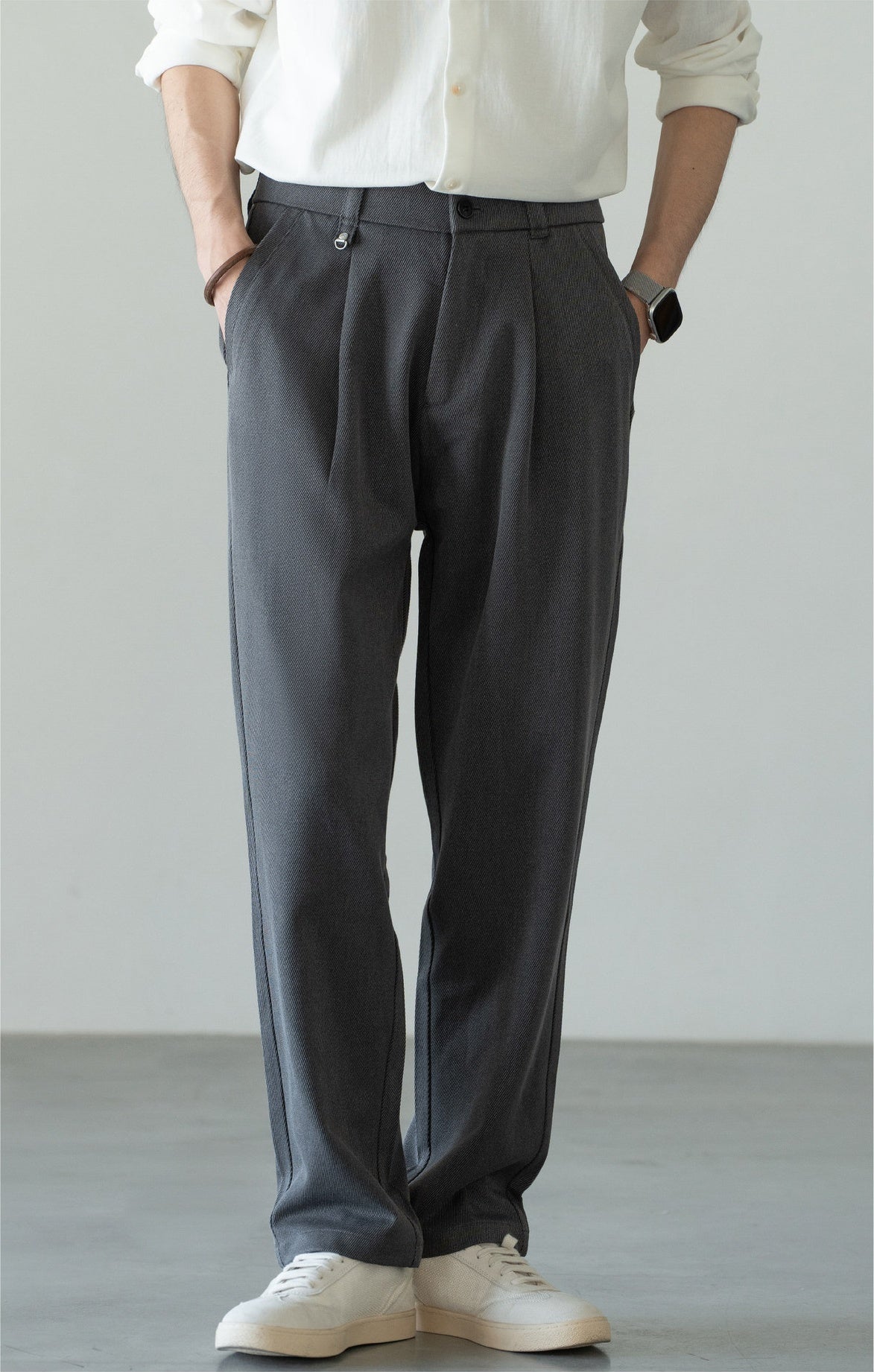 Men's Korean-Fit High-Stretch Lyocell Drape Travel Trousers – Wrinkle-Free - SQUIRREL GRAY