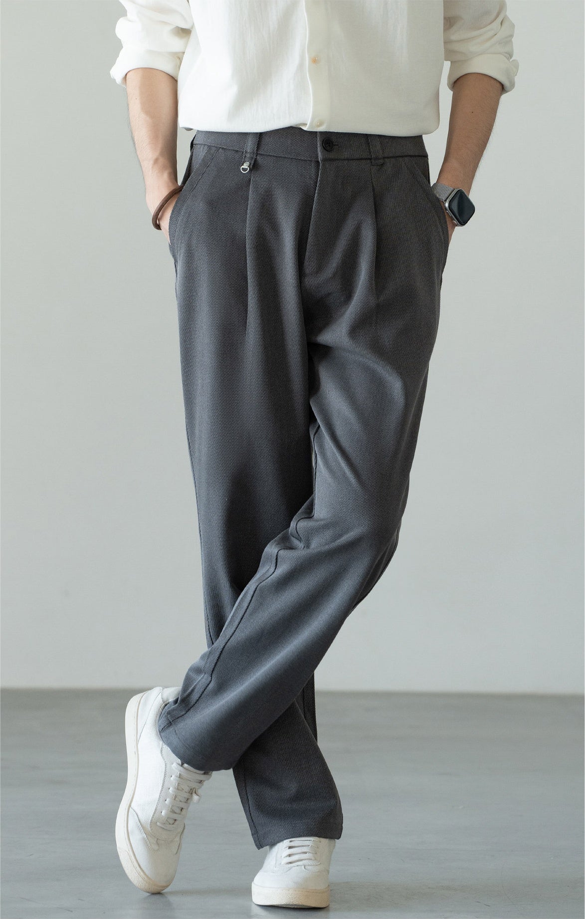 Men's Korean-Fit High-Stretch Lyocell Drape Travel Trousers – Wrinkle-Free - SQUIRREL GRAY