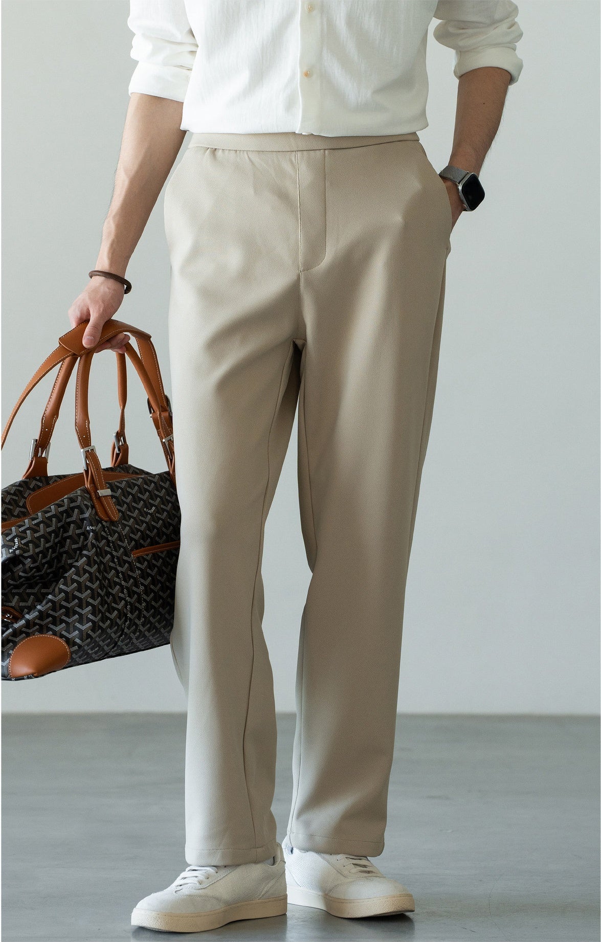Men's Zero-Restriction Wrinkle-Free Travel Pants - Elastic Waist - KHAKI