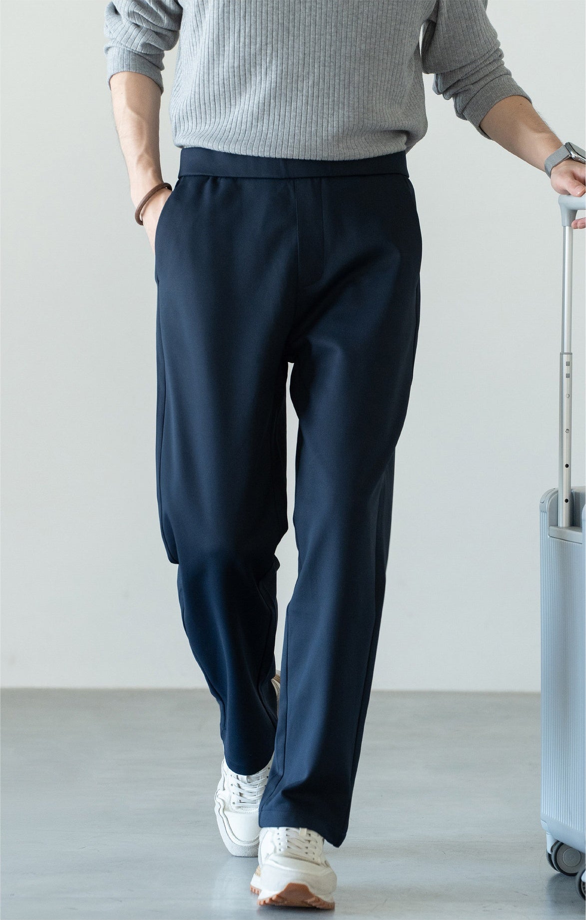 Men's Zero-Restriction Wrinkle-Free Travel Pants - Elastic Waist - NAVY