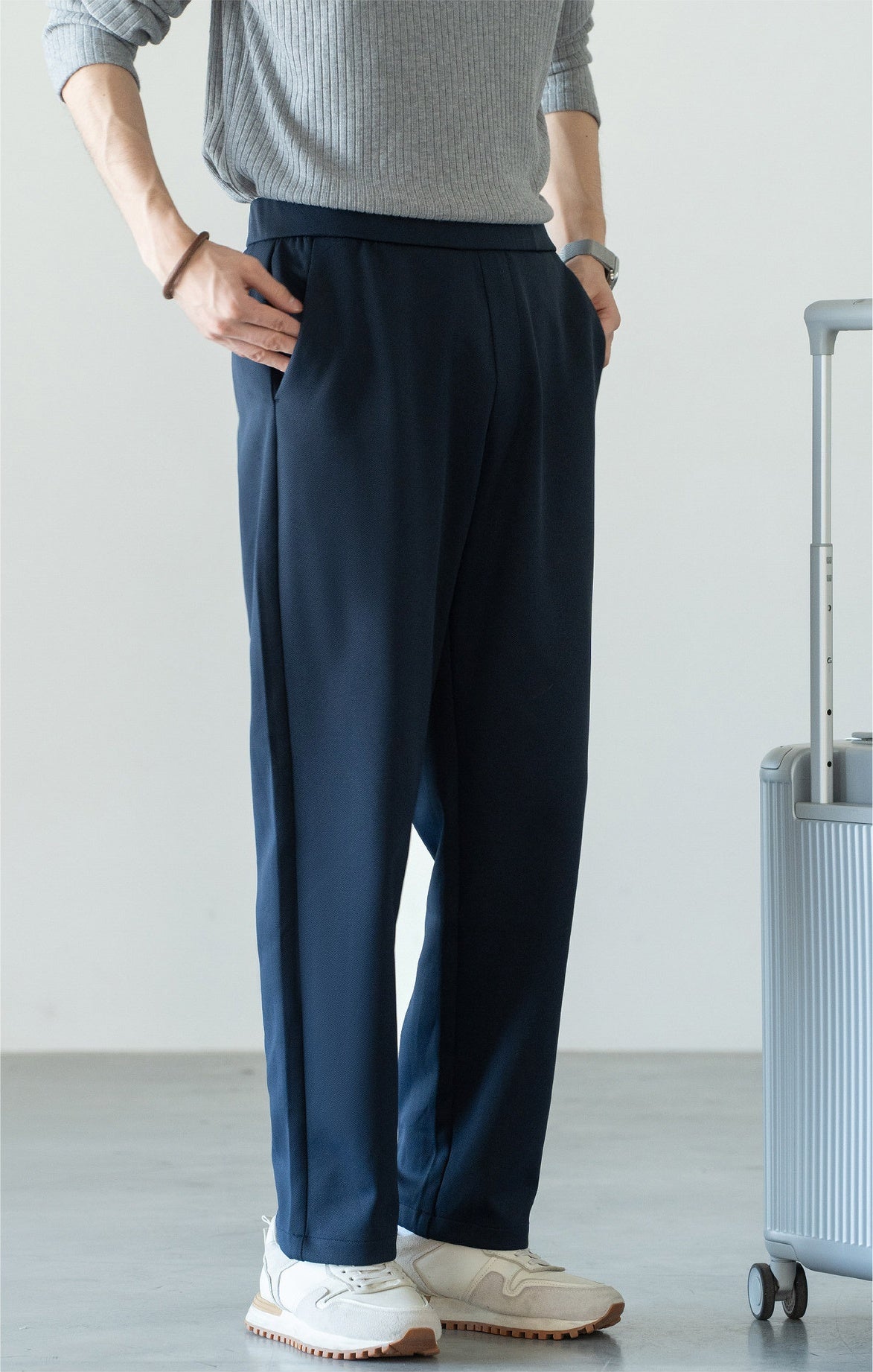 Men's Zero-Restriction Wrinkle-Free Travel Pants - Elastic Waist - NAVY