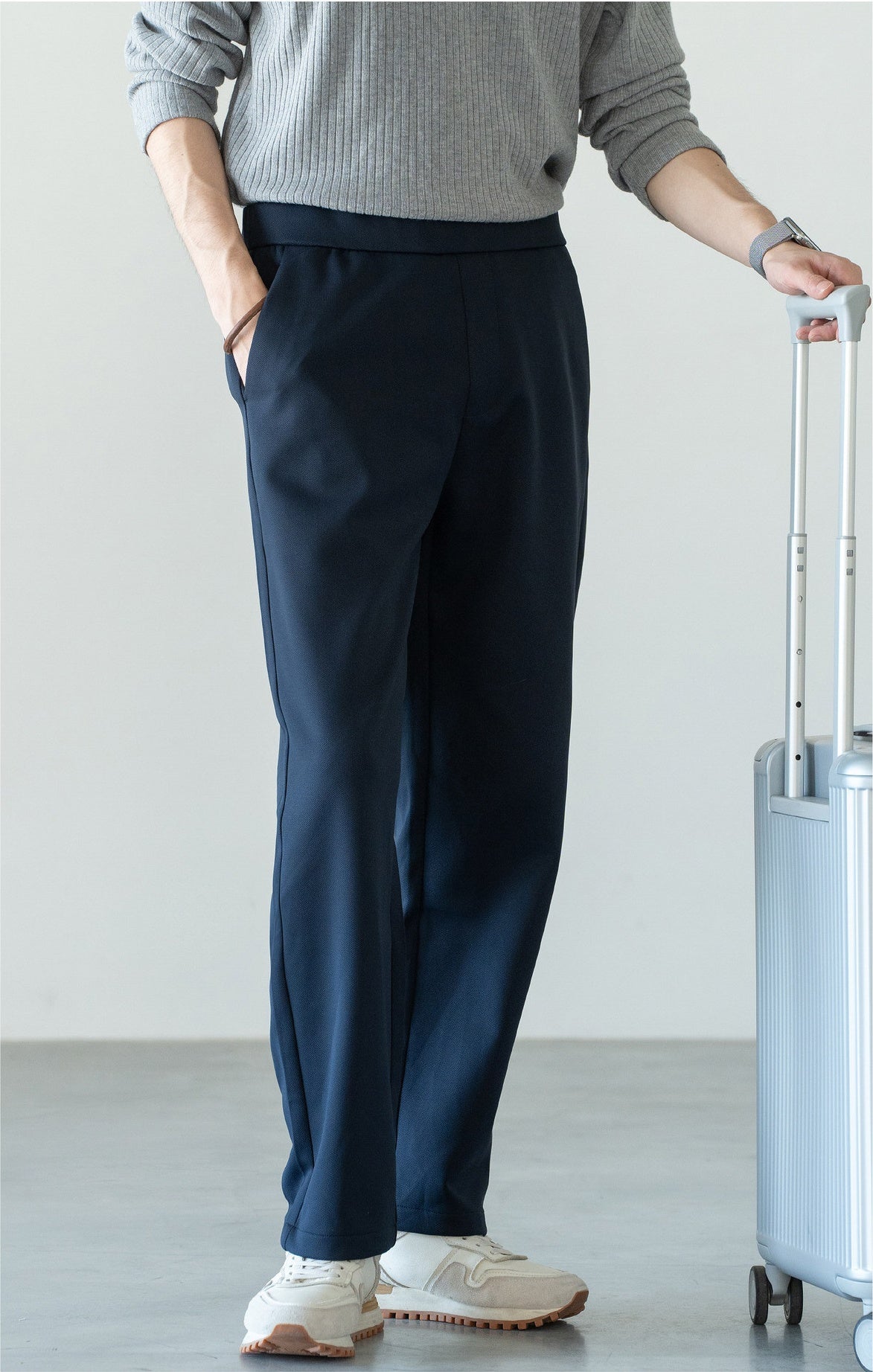 Men's Zero-Restriction Wrinkle-Free Travel Pants - Elastic Waist - NAVY