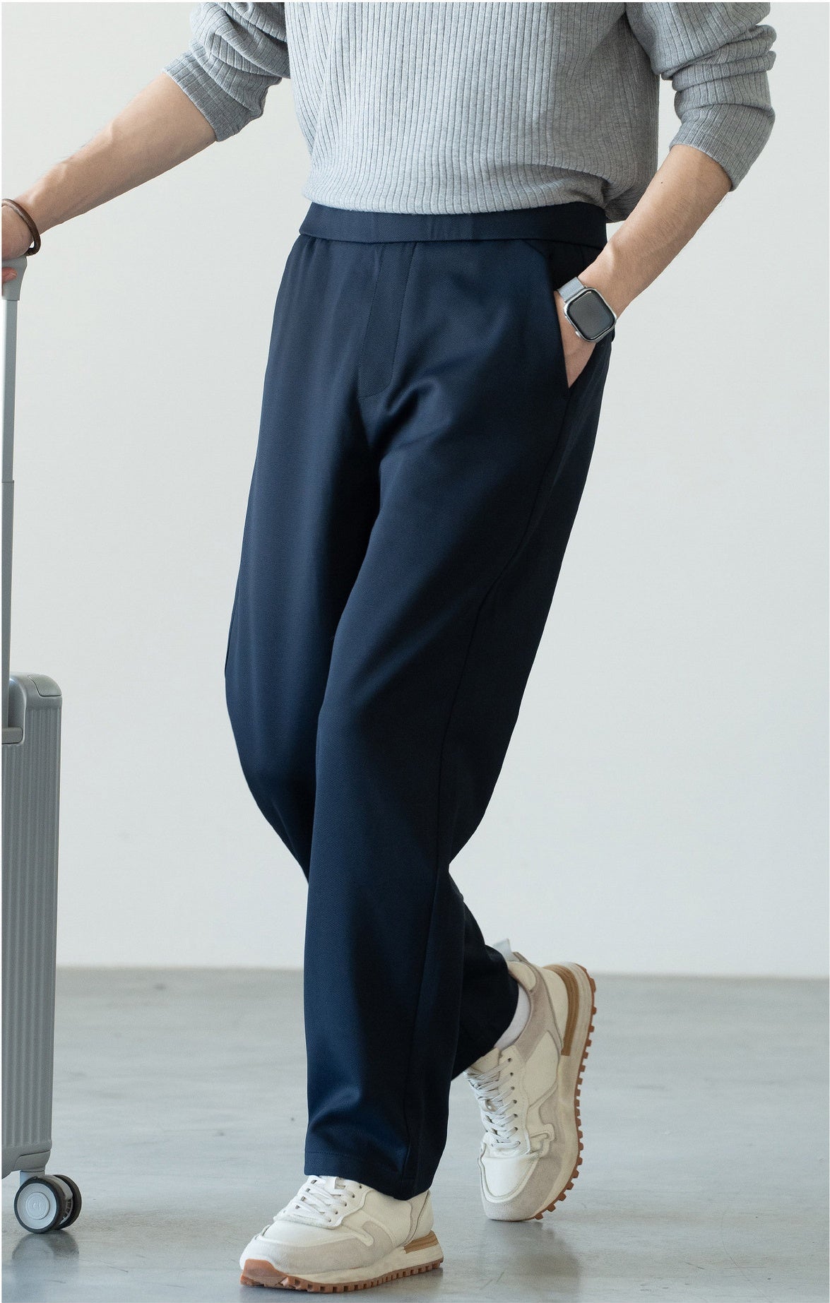 Men's Zero-Restriction Wrinkle-Free Travel Pants - Elastic Waist - NAVY