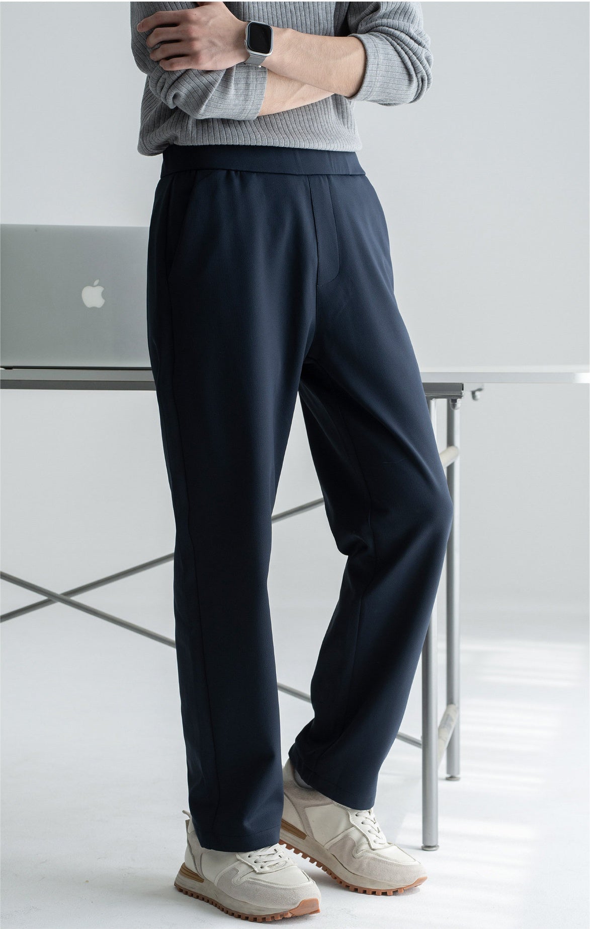 Men's Zero-Restriction Wrinkle-Free Travel Pants - Elastic Waist - NAVY