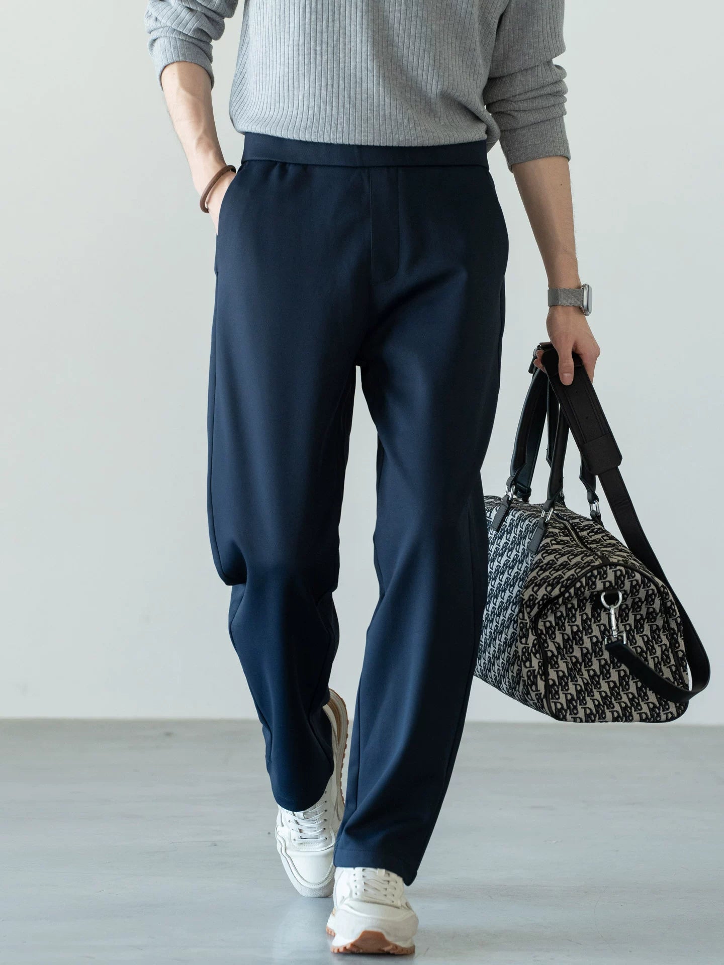 Men's Zero-Restriction Wrinkle-Free Travel Pants - Elastic Waist - NAVY