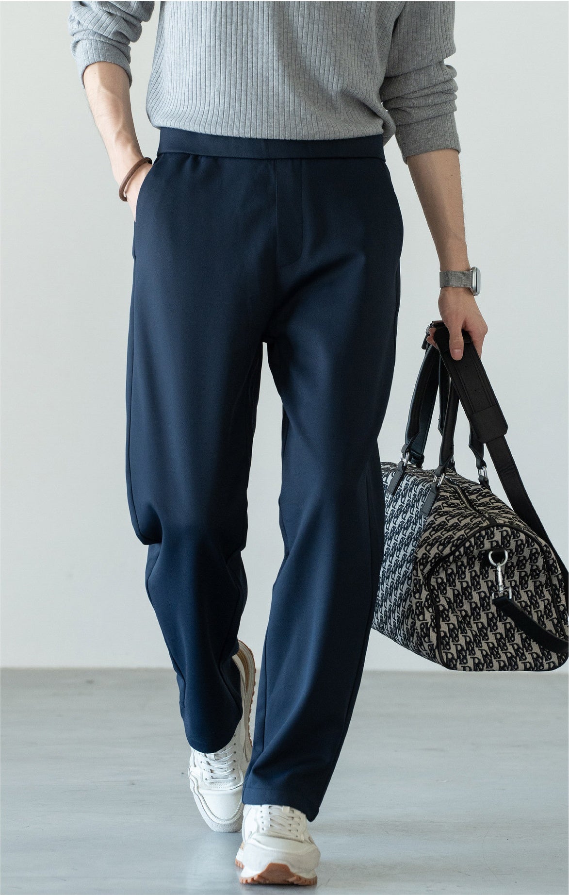 Men's Zero-Restriction Wrinkle-Free Travel Pants - Elastic Waist - NAVY