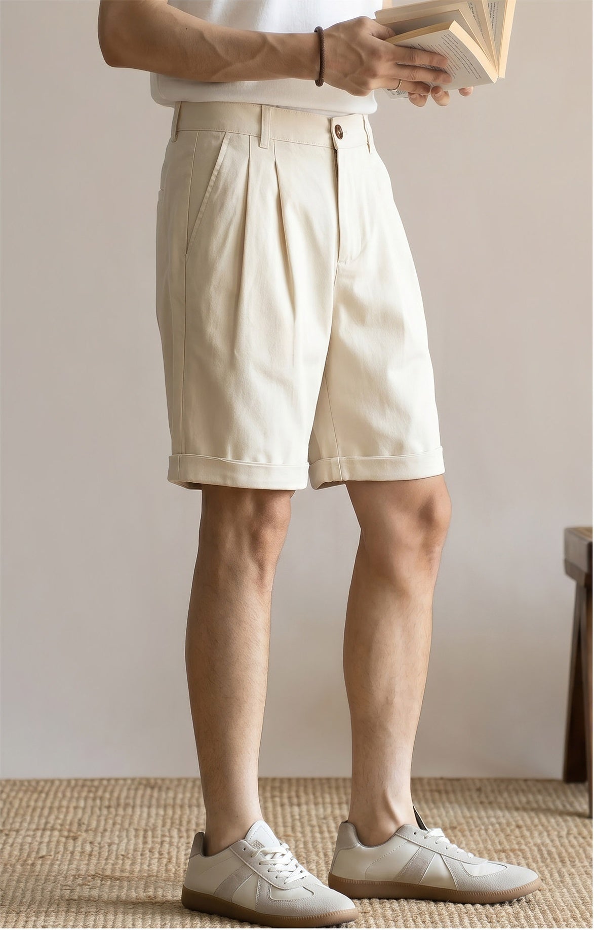 Men's Quiet Luxury Japanese Style 57% Lyocell-Cotton Blend Tailored Bermuda Shorts - APRICOT