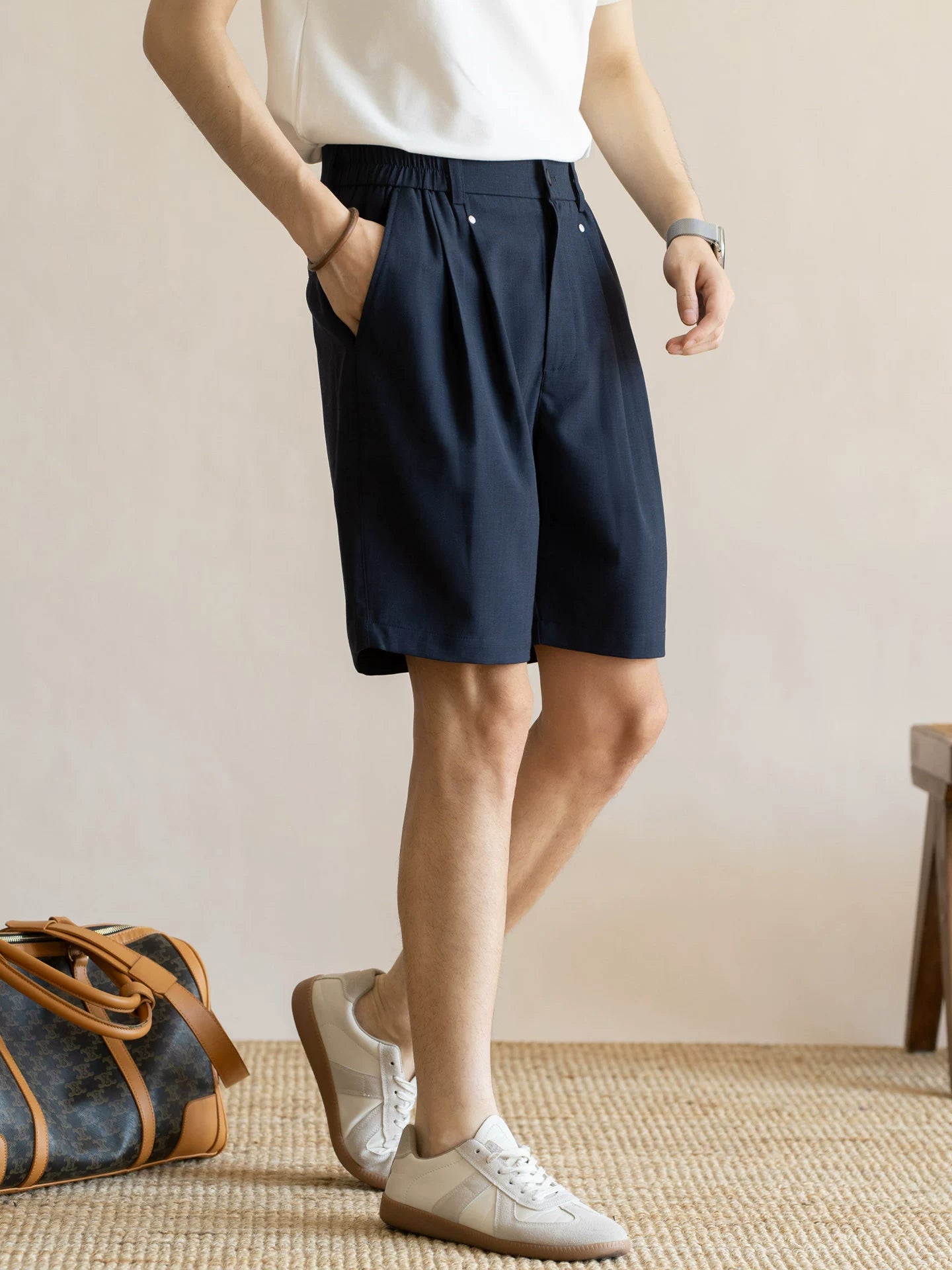 Men's Korean Minimalist Breathable Linen-Blend Double-Pleat Shorts  - INDIGOBLUE