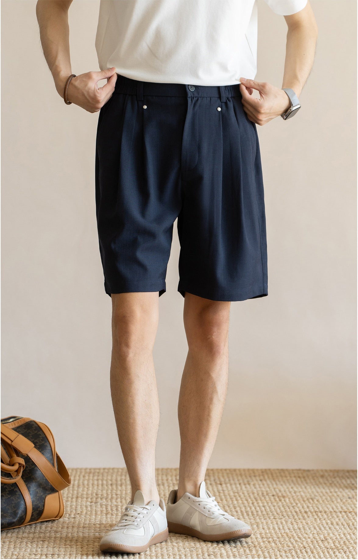 Men's Korean Minimalist Breathable Linen-Blend Double-Pleat Shorts  - INDIGOBLUE