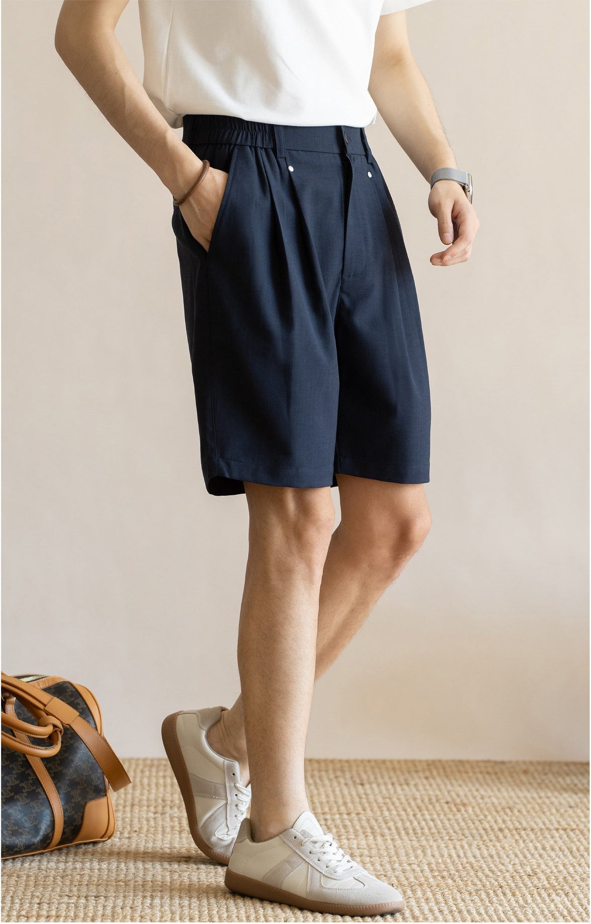 Men's Korean Minimalist Breathable Linen-Blend Double-Pleat Shorts  - INDIGOBLUE