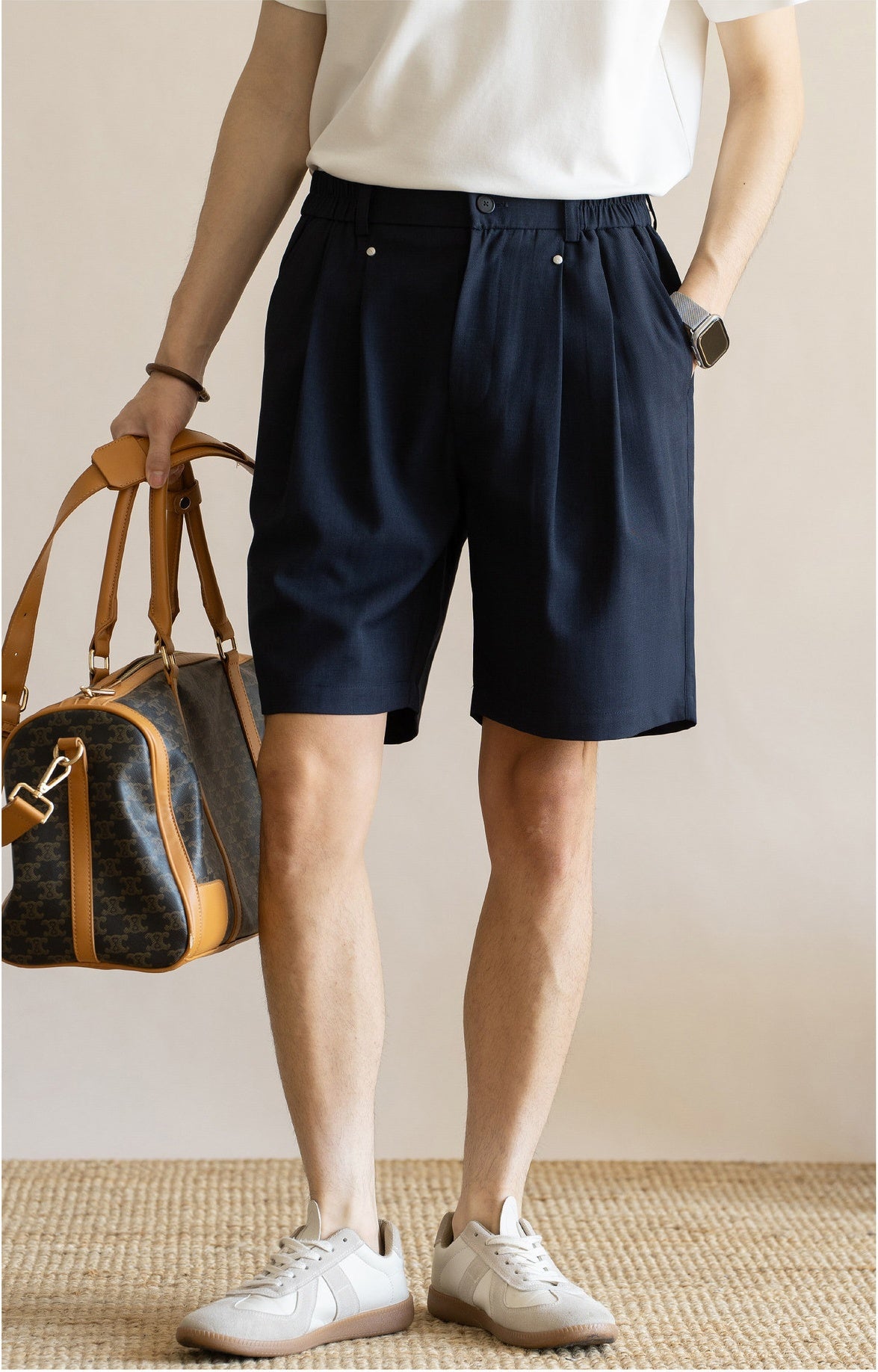 Men's Korean Minimalist Breathable Linen-Blend Double-Pleat Shorts  - INDIGOBLUE