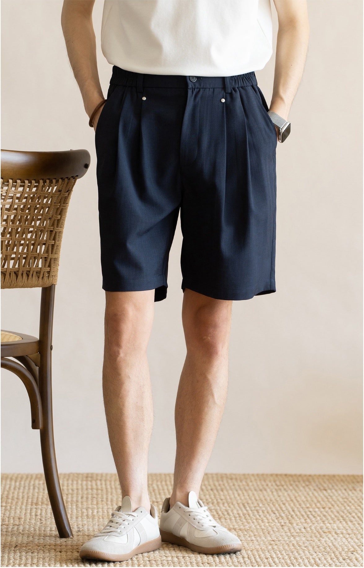 Men's Korean Minimalist Breathable Linen-Blend Double-Pleat Shorts  - INDIGOBLUE