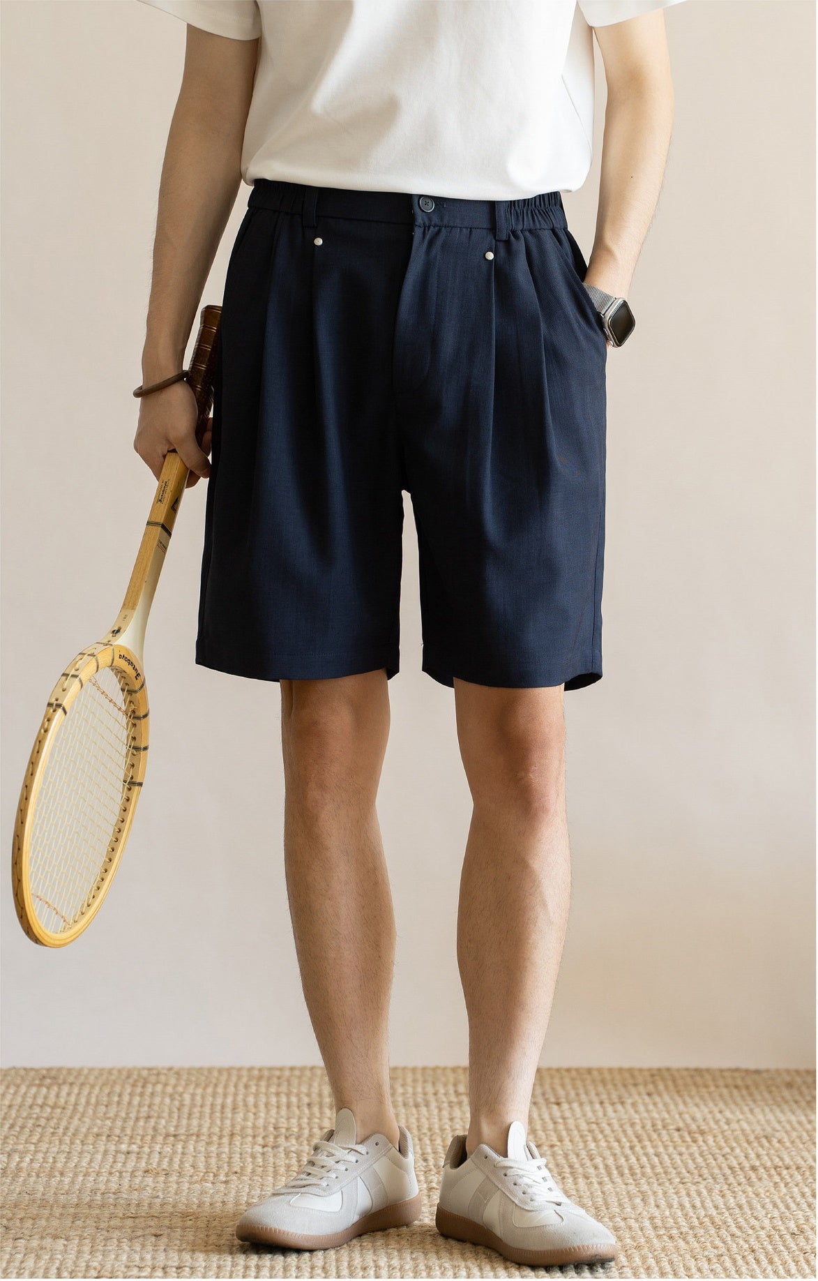 Men's Korean Minimalist Breathable Linen-Blend Double-Pleat Shorts  - INDIGOBLUE