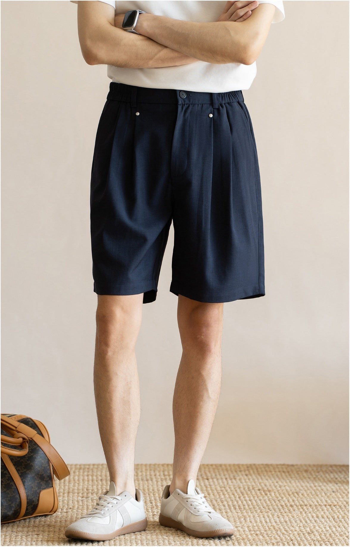 Men's Korean Minimalist Breathable Linen-Blend Double-Pleat Shorts  - INDIGOBLUE