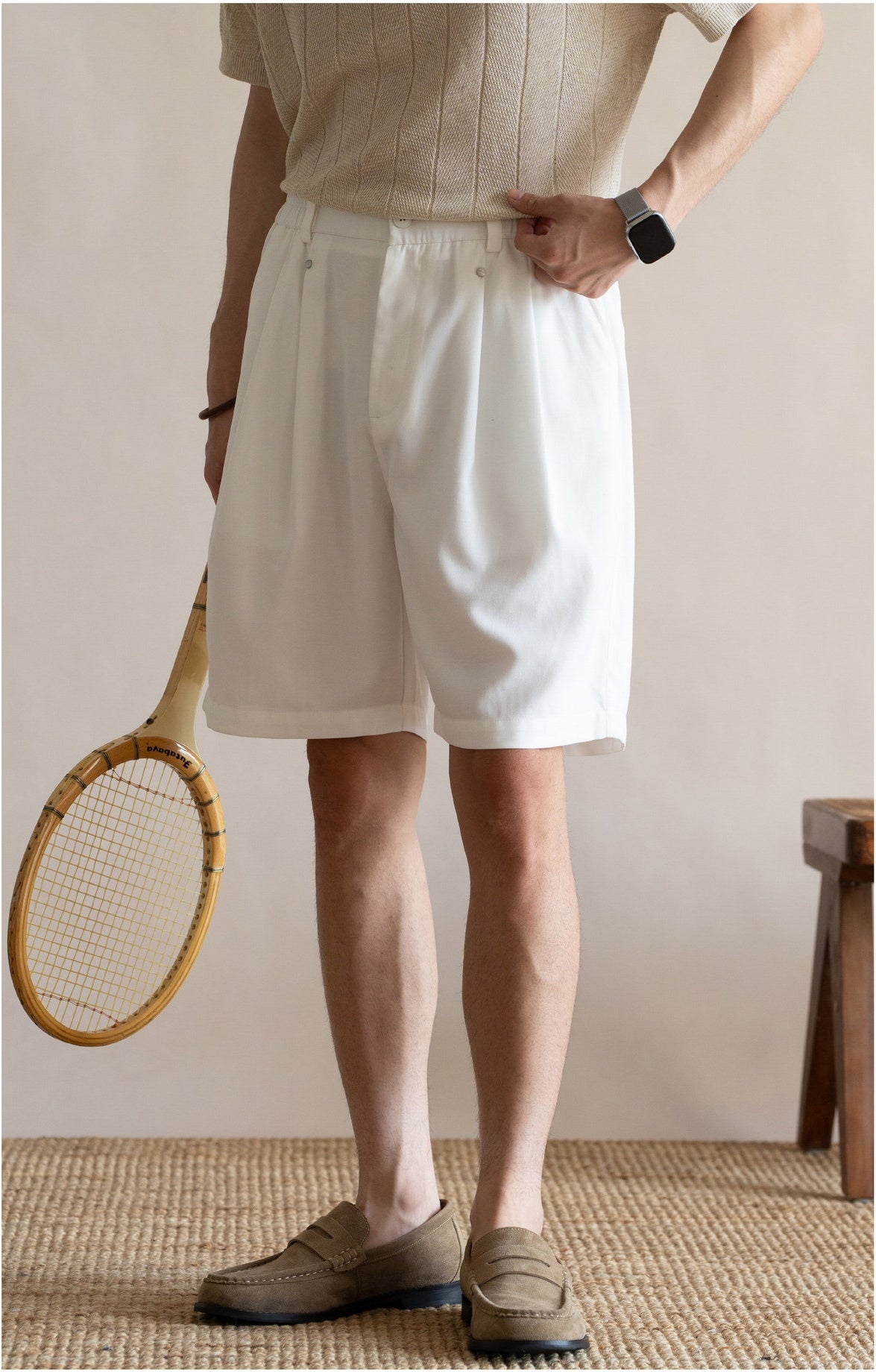 Men's Korean Minimalist Breathable Linen-Blend Double-Pleat Shorts  - OFFWHITE