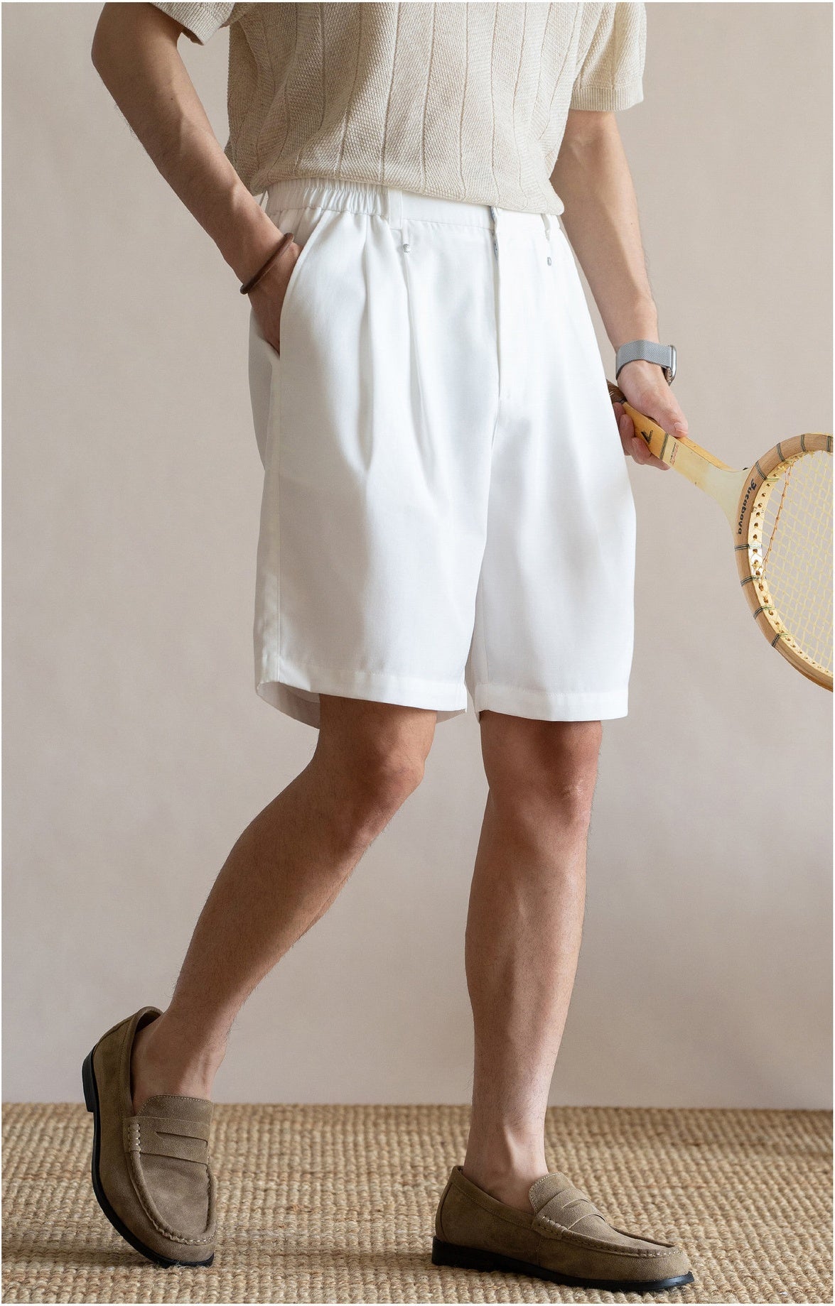 Men's Korean Minimalist Breathable Linen-Blend Double-Pleat Shorts  - OFFWHITE