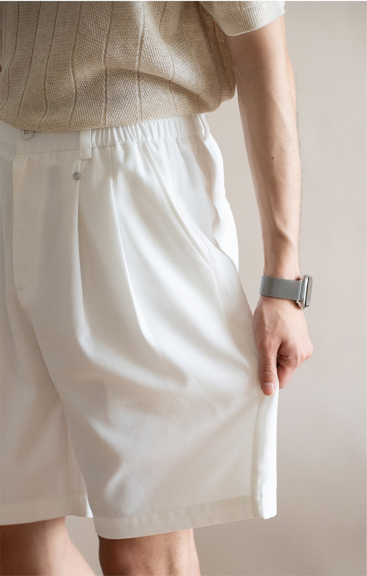 Men's Korean Minimalist Breathable Linen-Blend Double-Pleat Shorts  - OFFWHITE