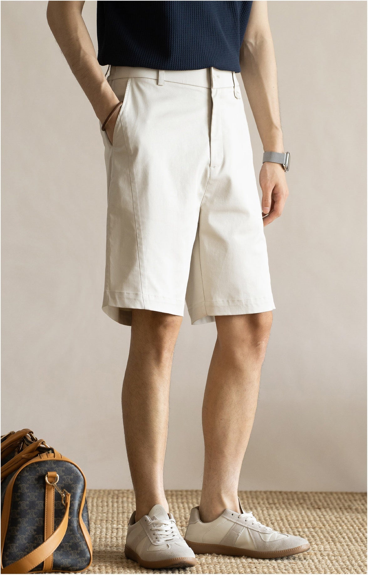 Men's Old Money 49% Cotton-Lyocell Stretch Comfort Shorts - LIGHTGREY