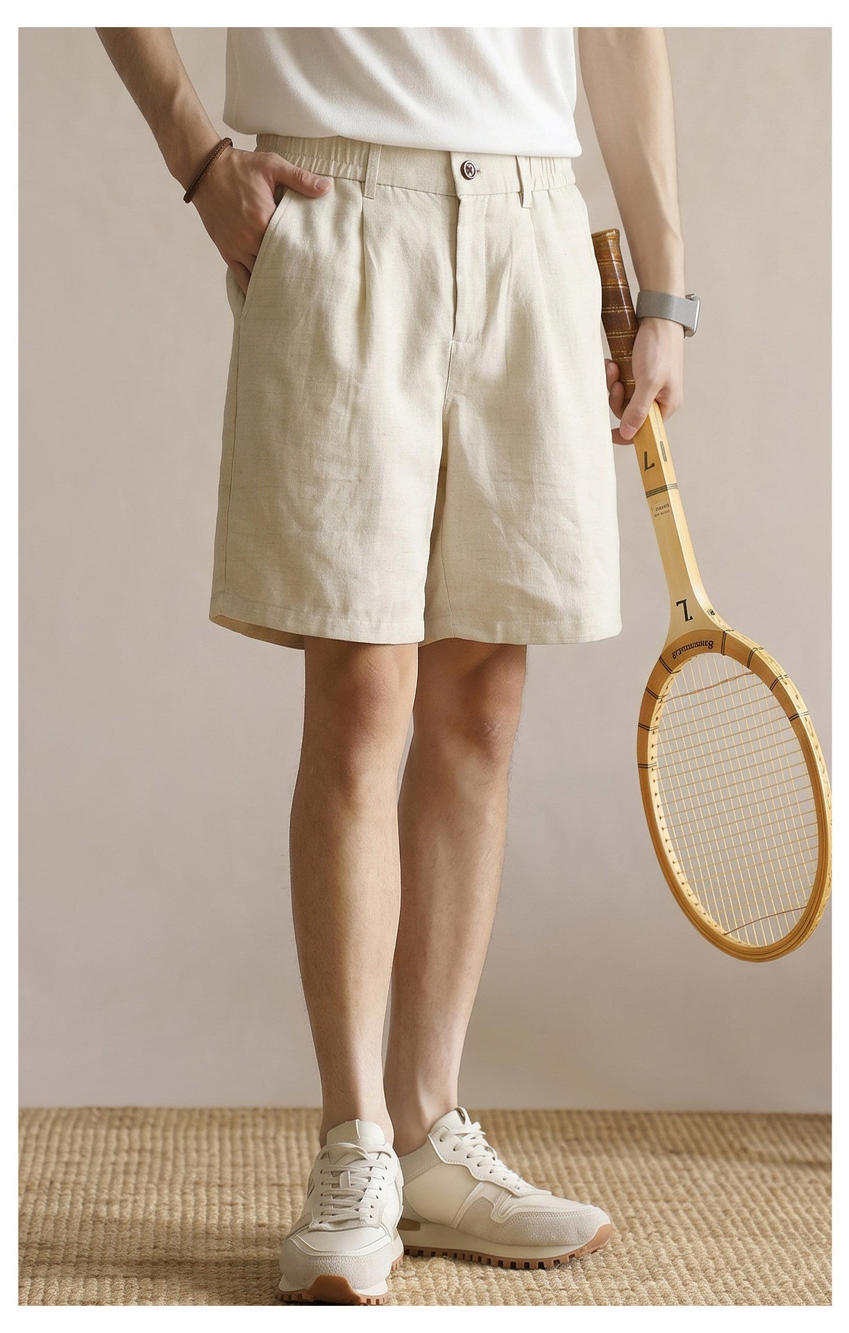 Men's 100% Pure Linen Single-Pleat Elastic Waist Shorts - HEMP