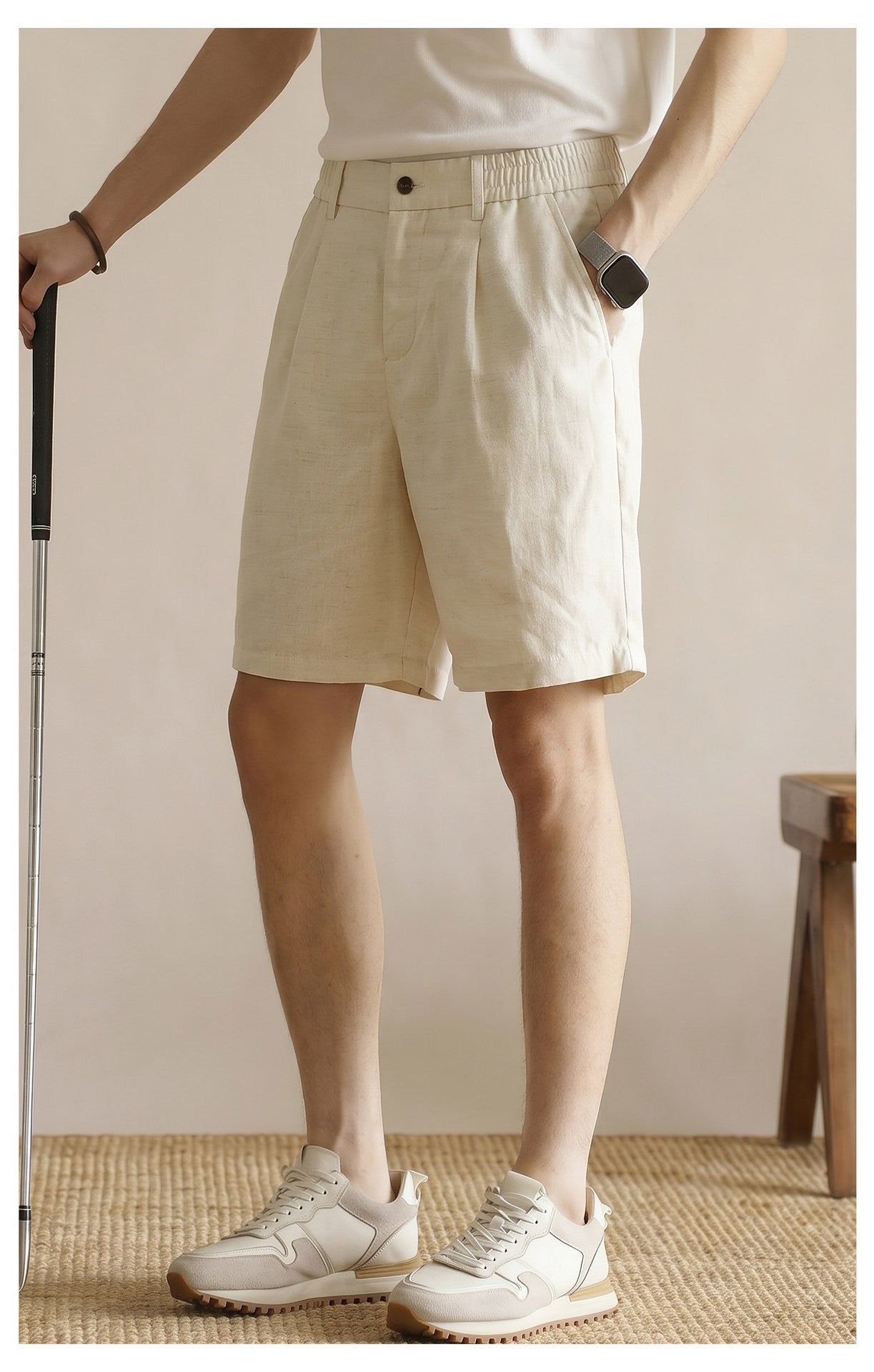 Men's 100% Pure Linen Single-Pleat Elastic Waist Shorts - HEMP