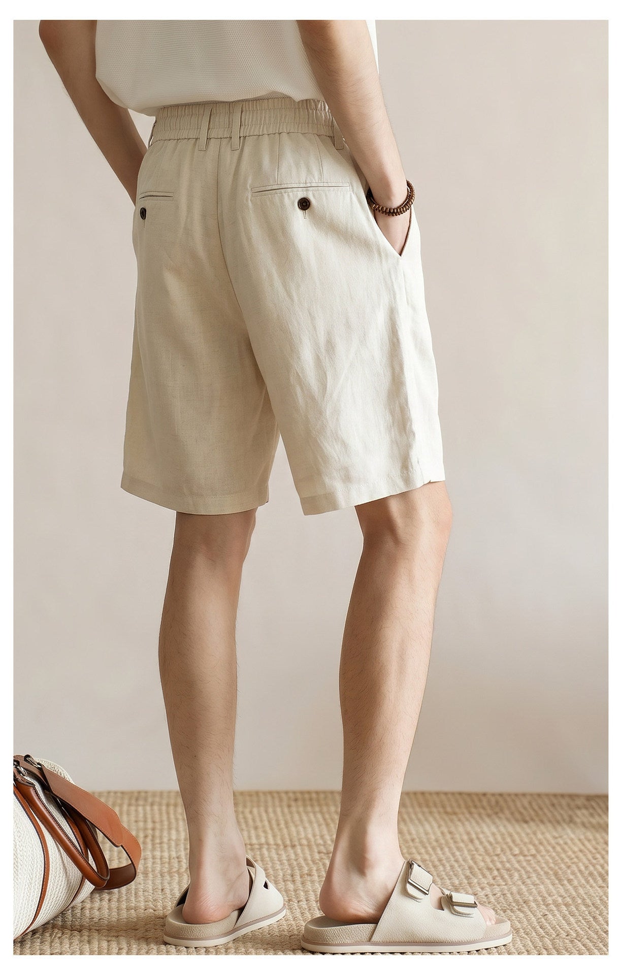 Men's 100% Pure Linen Single-Pleat Elastic Waist Shorts - HEMP