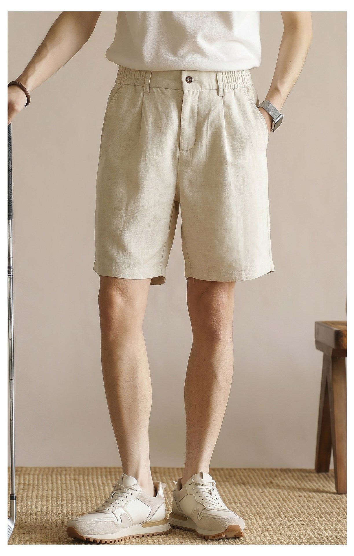 Men's 100% Pure Linen Single-Pleat Elastic Waist Shorts - HEMP