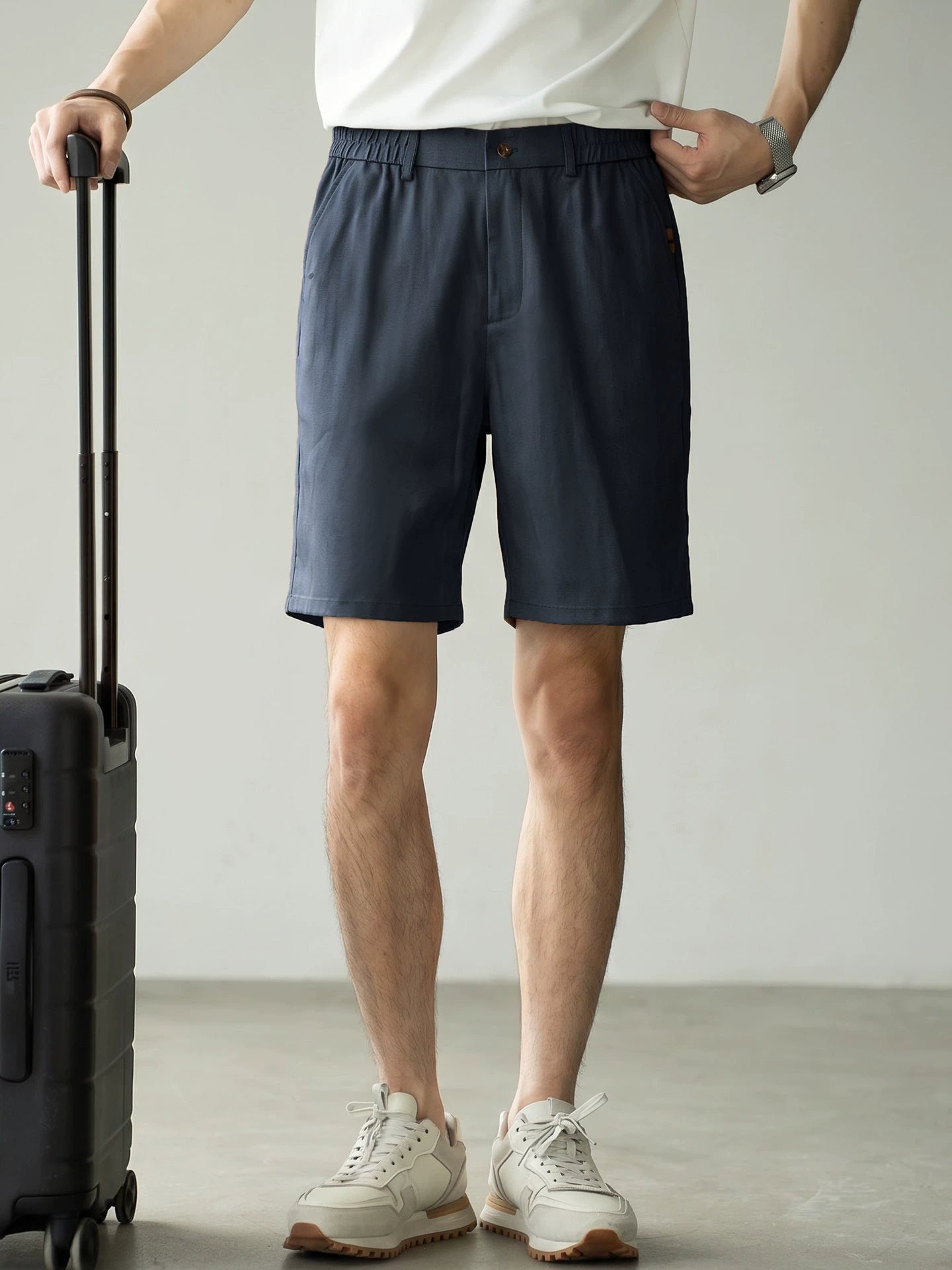 Men's Korean Minimalist High-Drape 92% Lyocell Shorts - Elastic Waist - BLUE