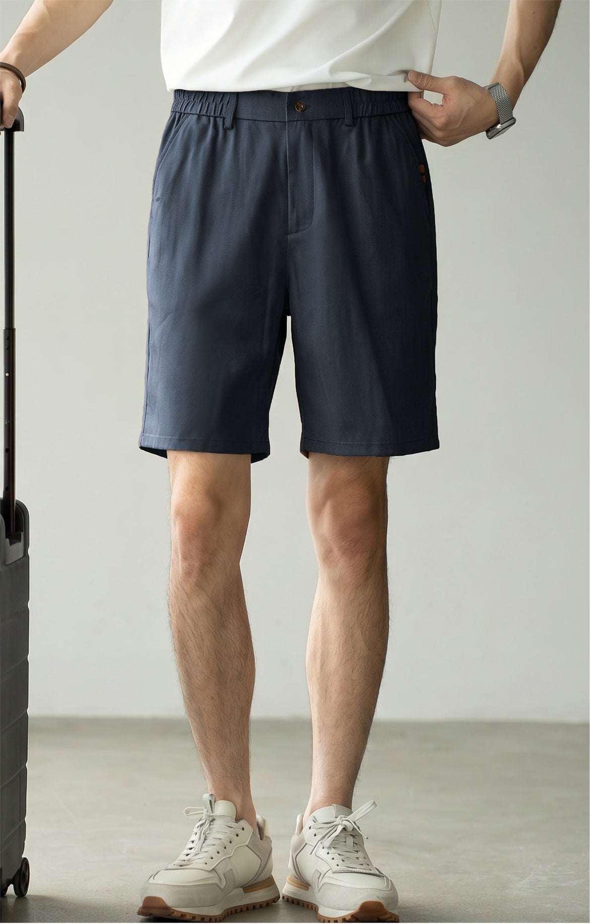 Men's Korean Minimalist High-Drape 92% Lyocell Shorts - Elastic Waist - BLUE