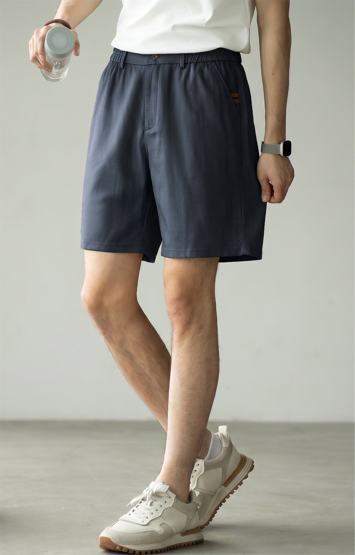 Men's Korean Minimalist High-Drape 92% Lyocell Shorts - Elastic Waist - BLUE