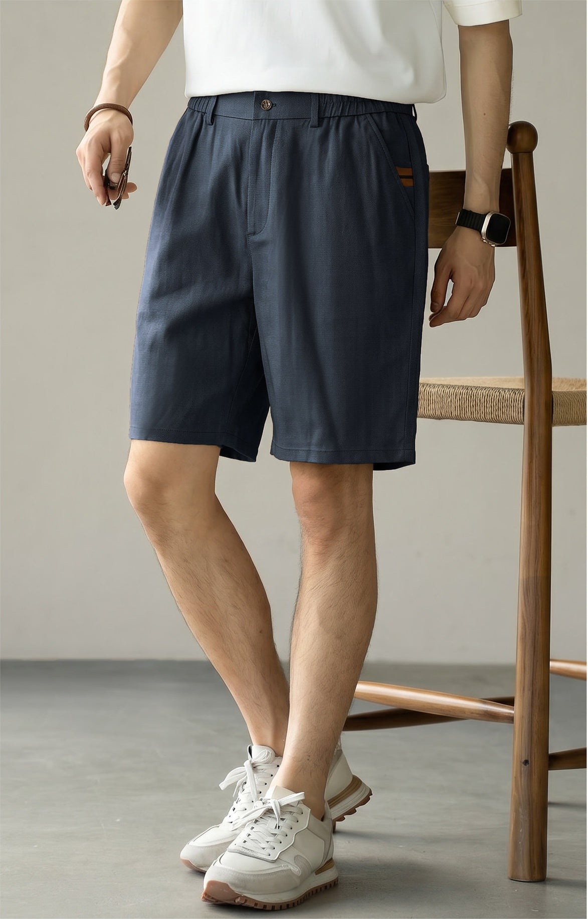 Men's Korean Minimalist High-Drape 92% Lyocell Shorts - Elastic Waist - BLUE