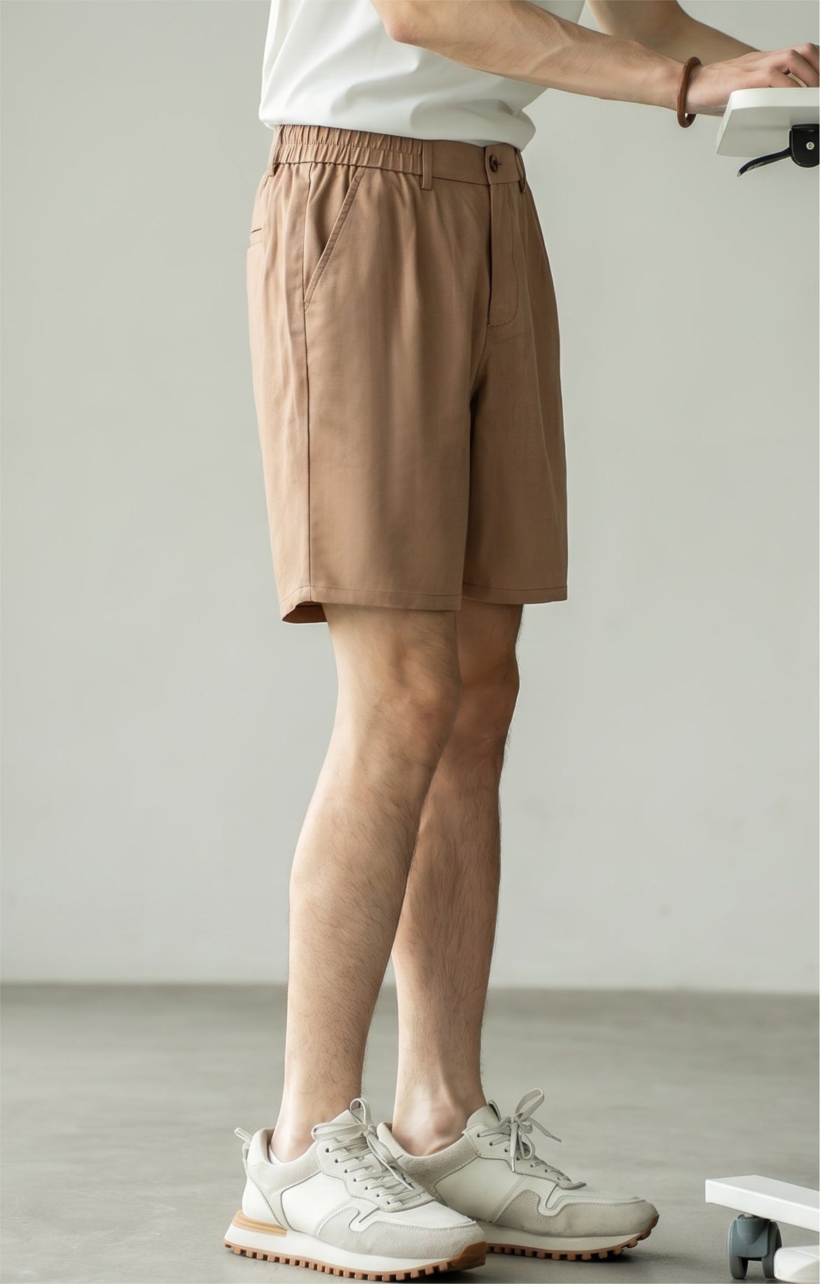 Men's Korean Minimalist High-Drape 92% Lyocell Shorts - Elastic Waist - KHAKI