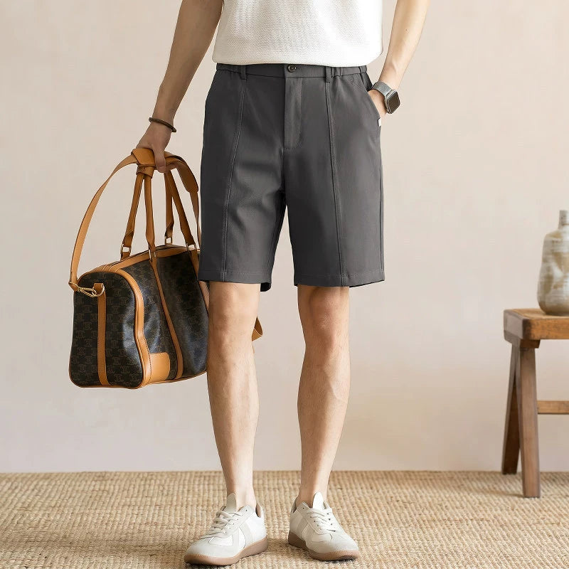 Men's Summer Japanese Style Cooling Casual Shorts - Knee-length with Half-Elastic Waist - GRAY