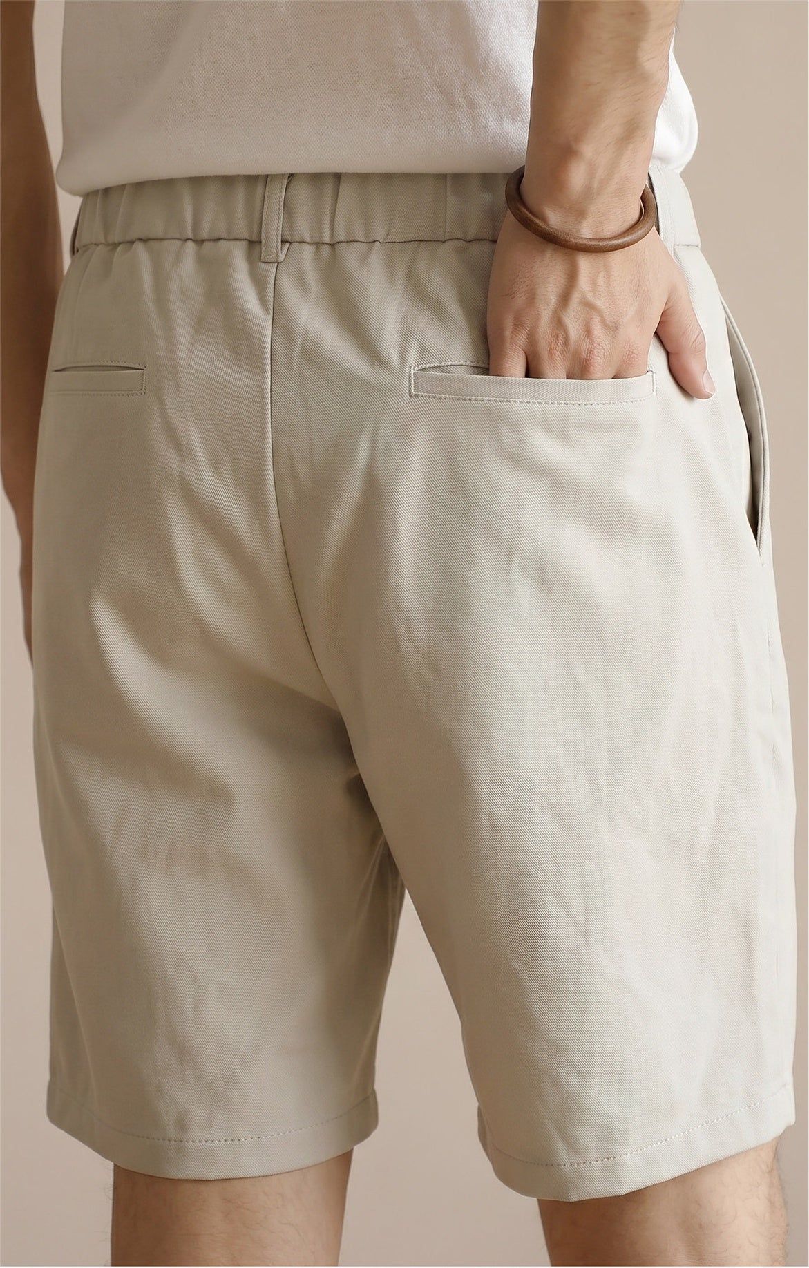 Men's Summer Japanese Style Cooling Casual Shorts - Knee-length with Half-Elastic Waist - APRICOT
