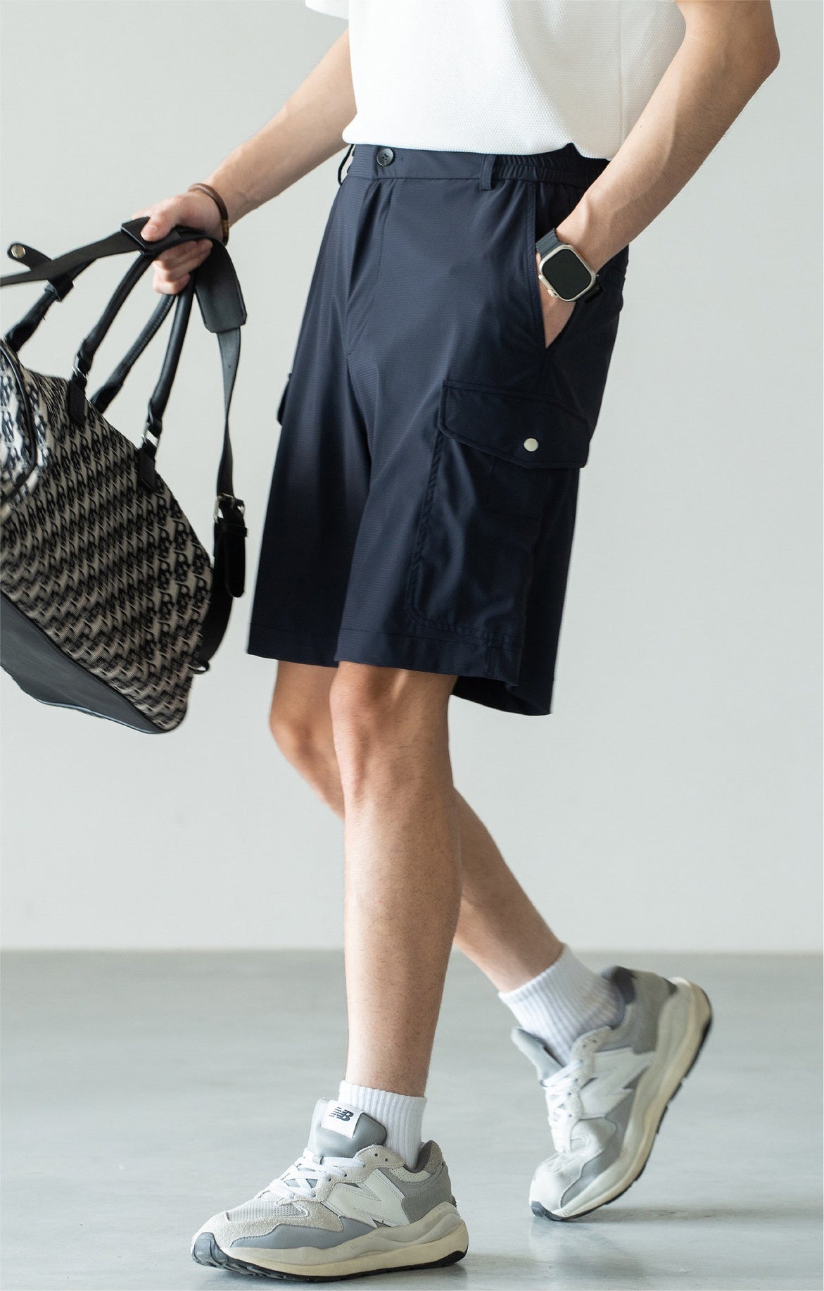 Men's Quick-Dry Cooling Cargo Shorts – Lightweight 4-Way Stretch Athletic Shorts with Semi-Elastic Waist - DARKBLUE