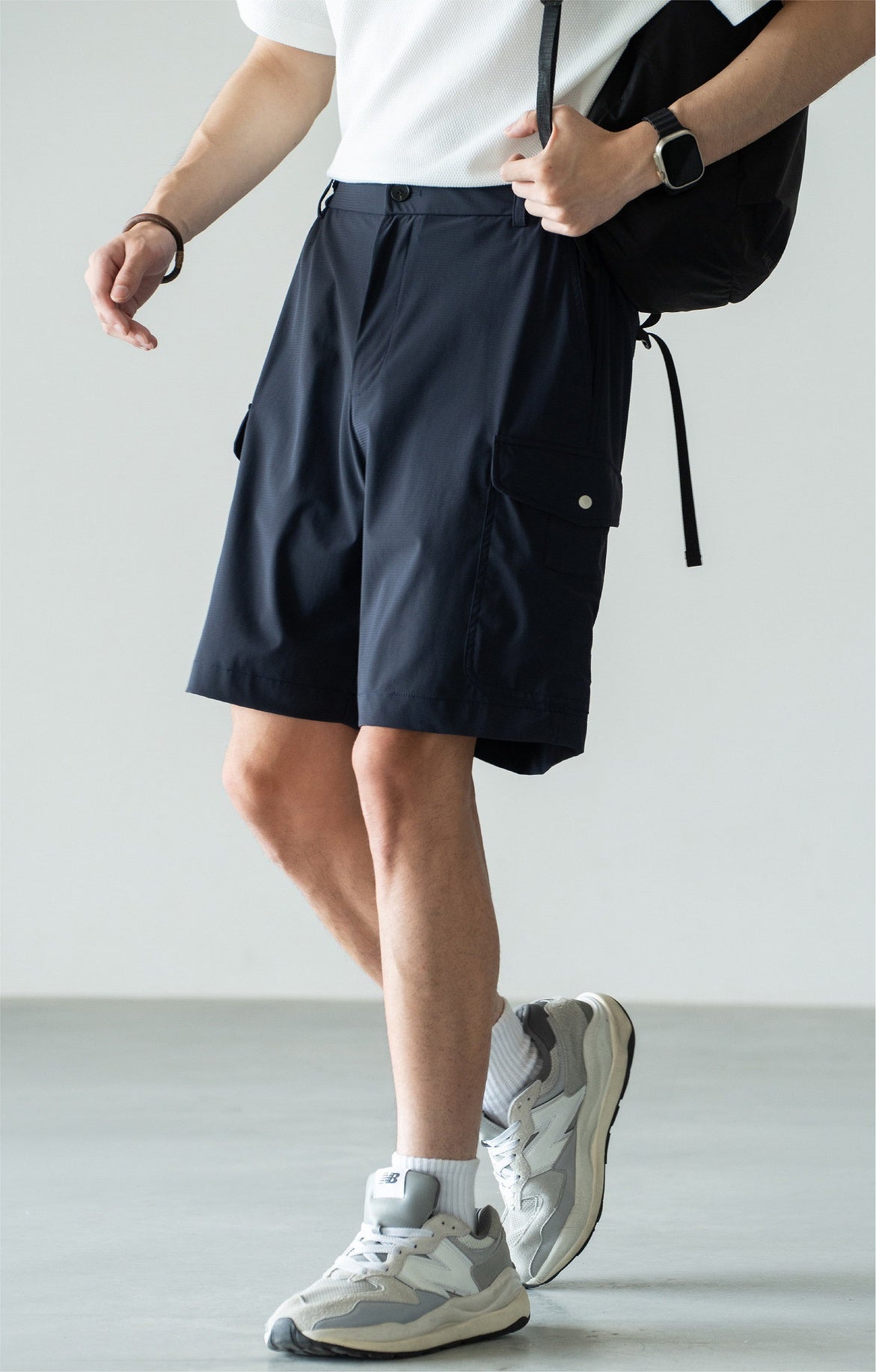 Men's Quick-Dry Cooling Cargo Shorts – Lightweight 4-Way Stretch Athletic Shorts with Semi-Elastic Waist - DARKBLUE
