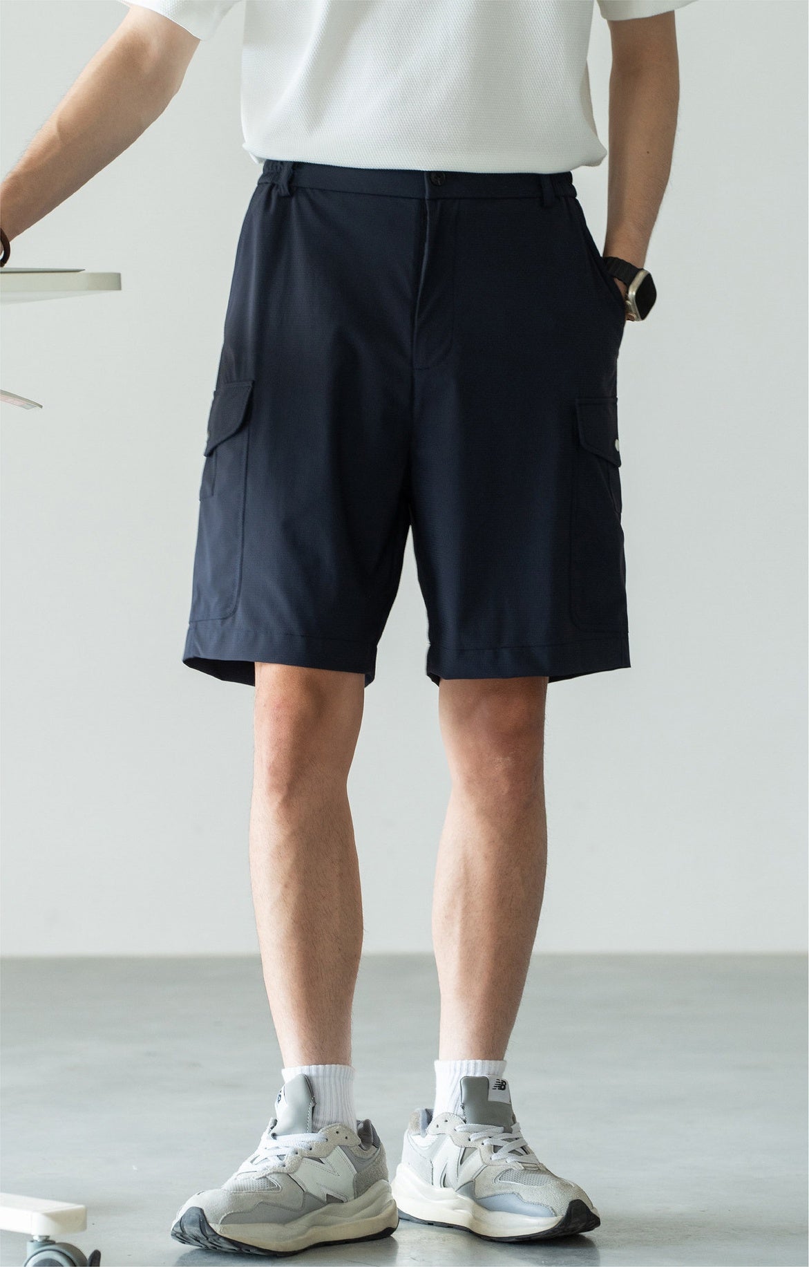 Men's Quick-Dry Cooling Cargo Shorts – Lightweight 4-Way Stretch Athletic Shorts with Semi-Elastic Waist - DARKBLUE
