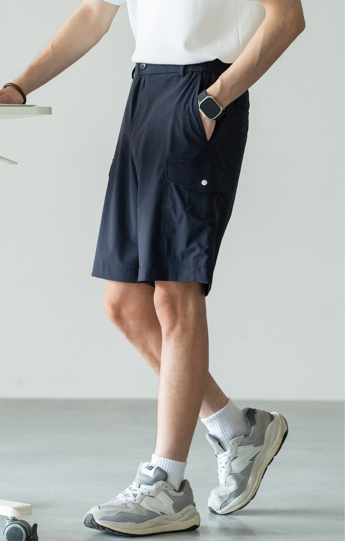 Men's Quick-Dry Cooling Cargo Shorts – Lightweight 4-Way Stretch Athletic Shorts with Semi-Elastic Waist - DARKBLUE