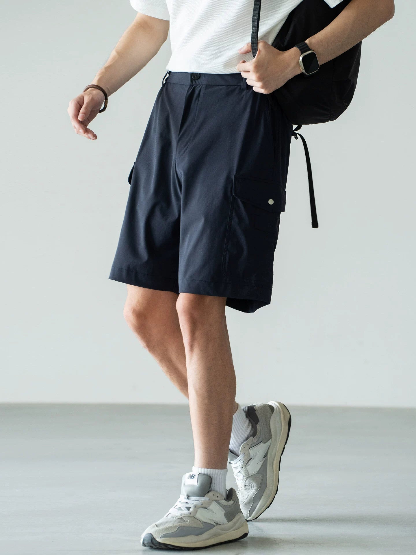 Men's Quick-Dry Cooling Cargo Shorts – Lightweight 4-Way Stretch Athletic Shorts with Semi-Elastic Waist - DARKBLUE