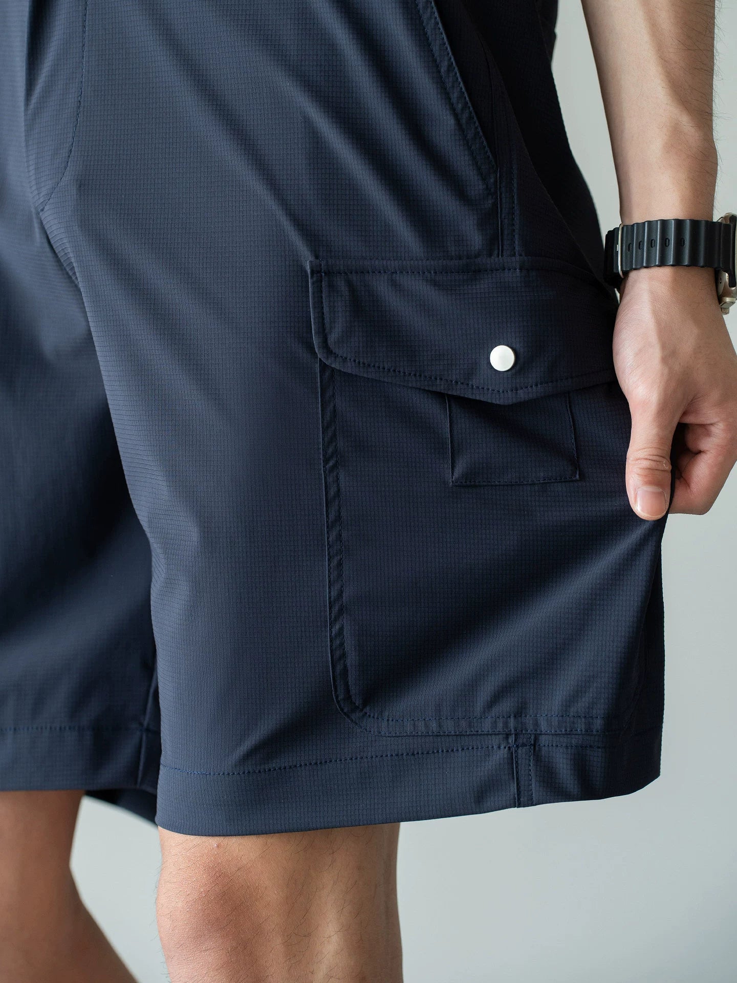 Men's Quick-Dry Cooling Cargo Shorts – Lightweight 4-Way Stretch Athletic Shorts with Semi-Elastic Waist - DARKBLUE